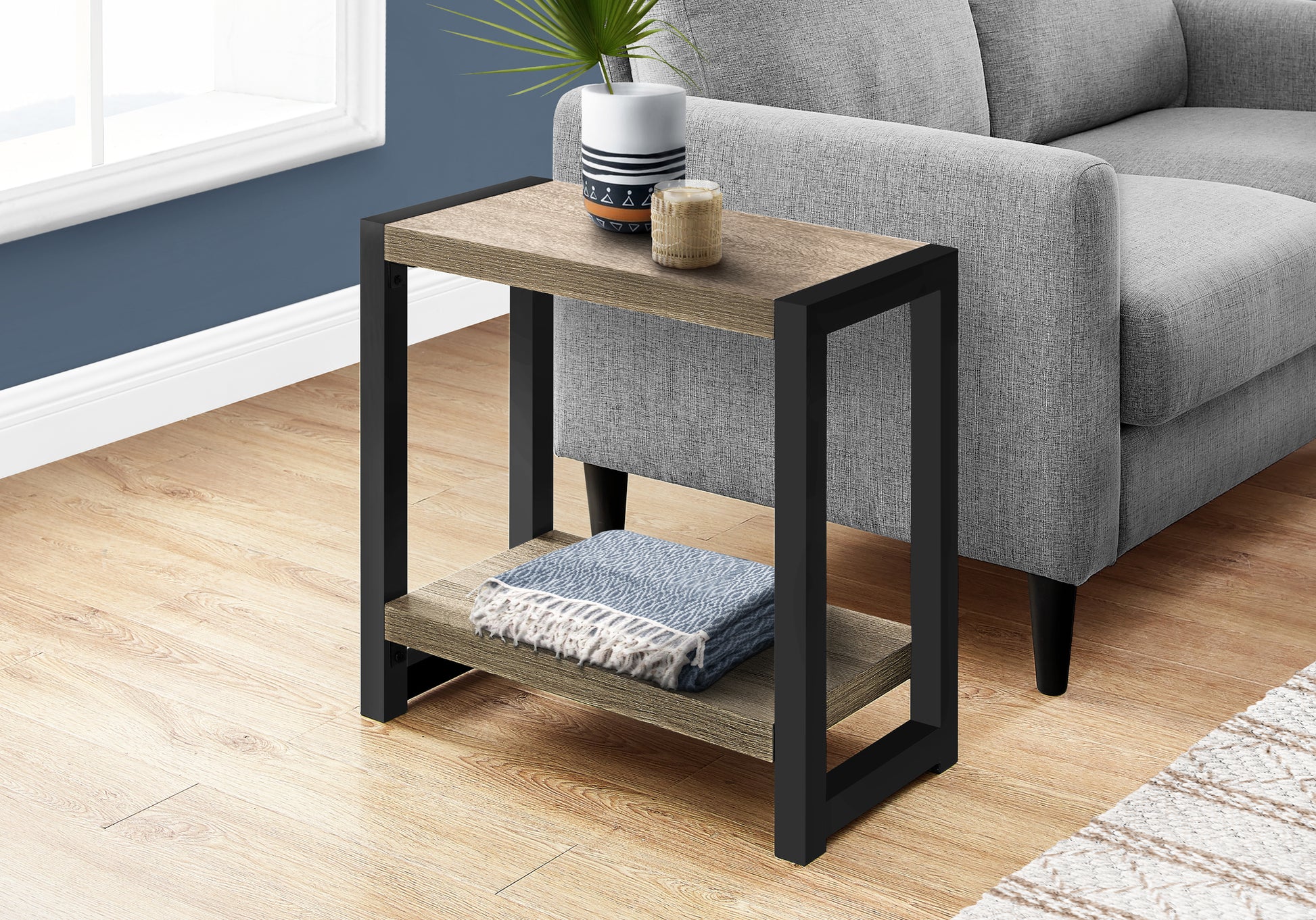 Accent Table 22"H Black Metal 2-Tier-Accent Table-DECOROLALA