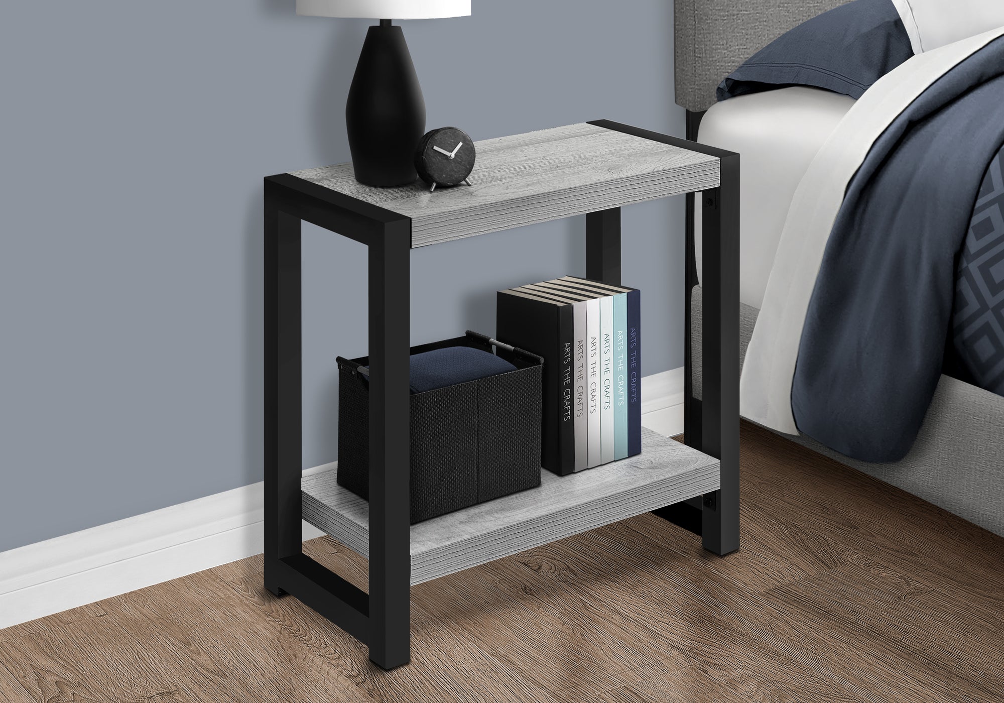 Accent Table 22"H Black Metal 2-Tier-Accent Table-DECOROLALA