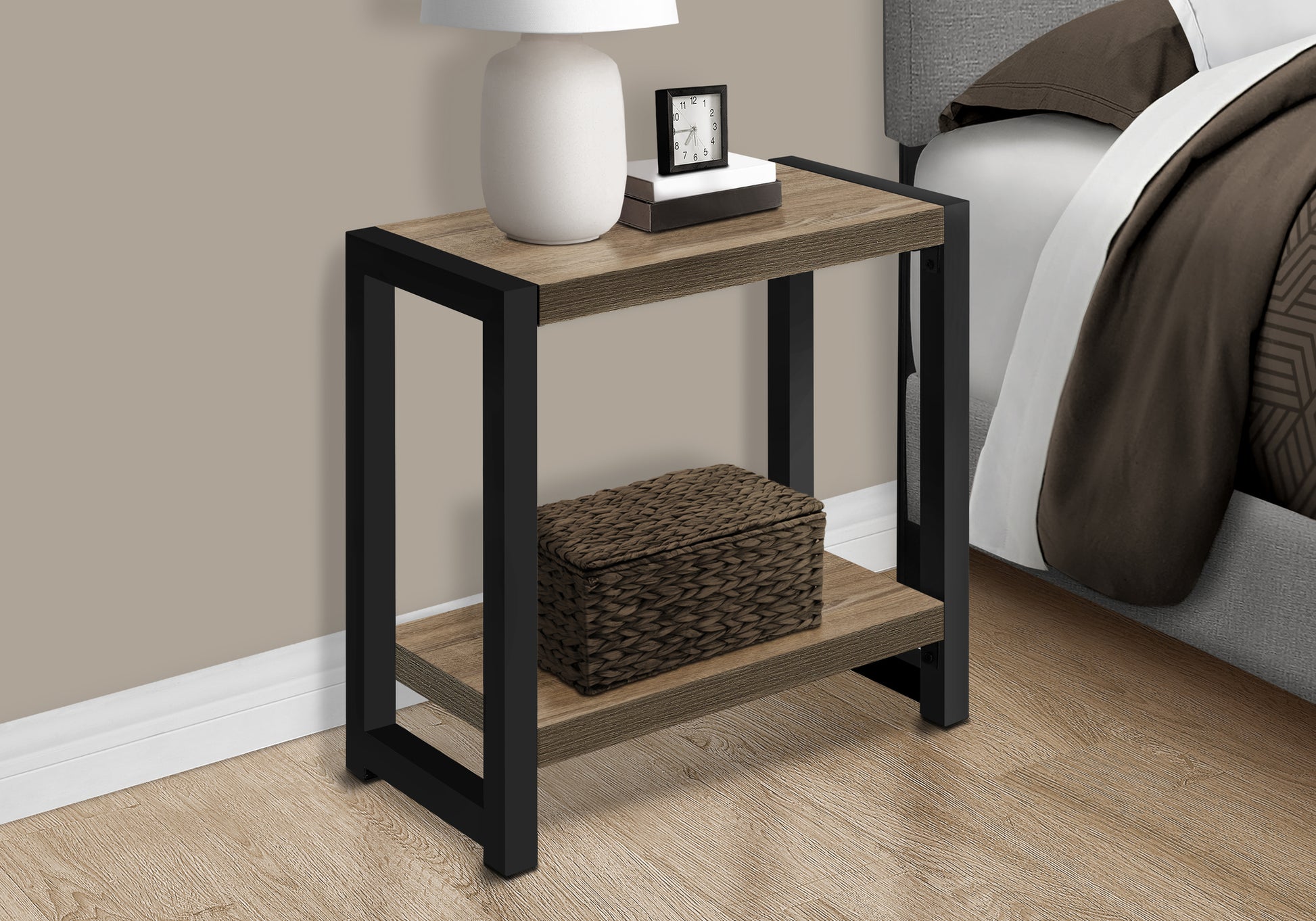 Accent Table 22"H Black Metal 2-Tier-Accent Table-DECOROLALA