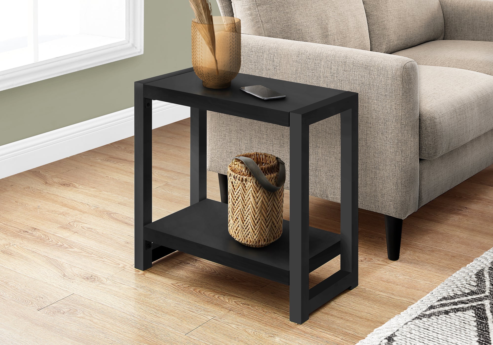 Accent Table 22"H Black Metal 2-Tier-Accent Table-DECOROLALA