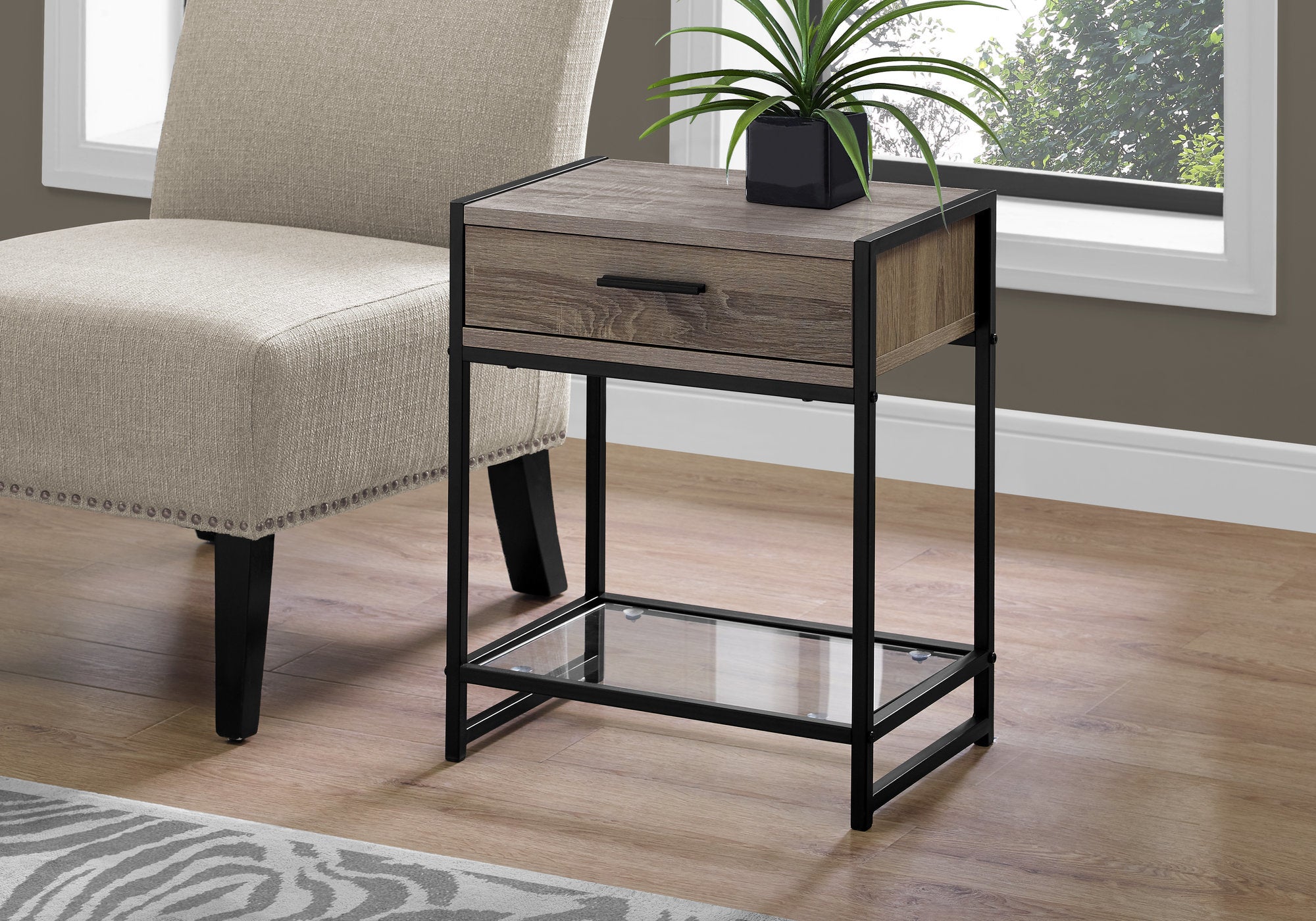 Accent Table - 22"H / Dark Taupe / Black / Tempered Glass-Accent Table-DECOROLALA