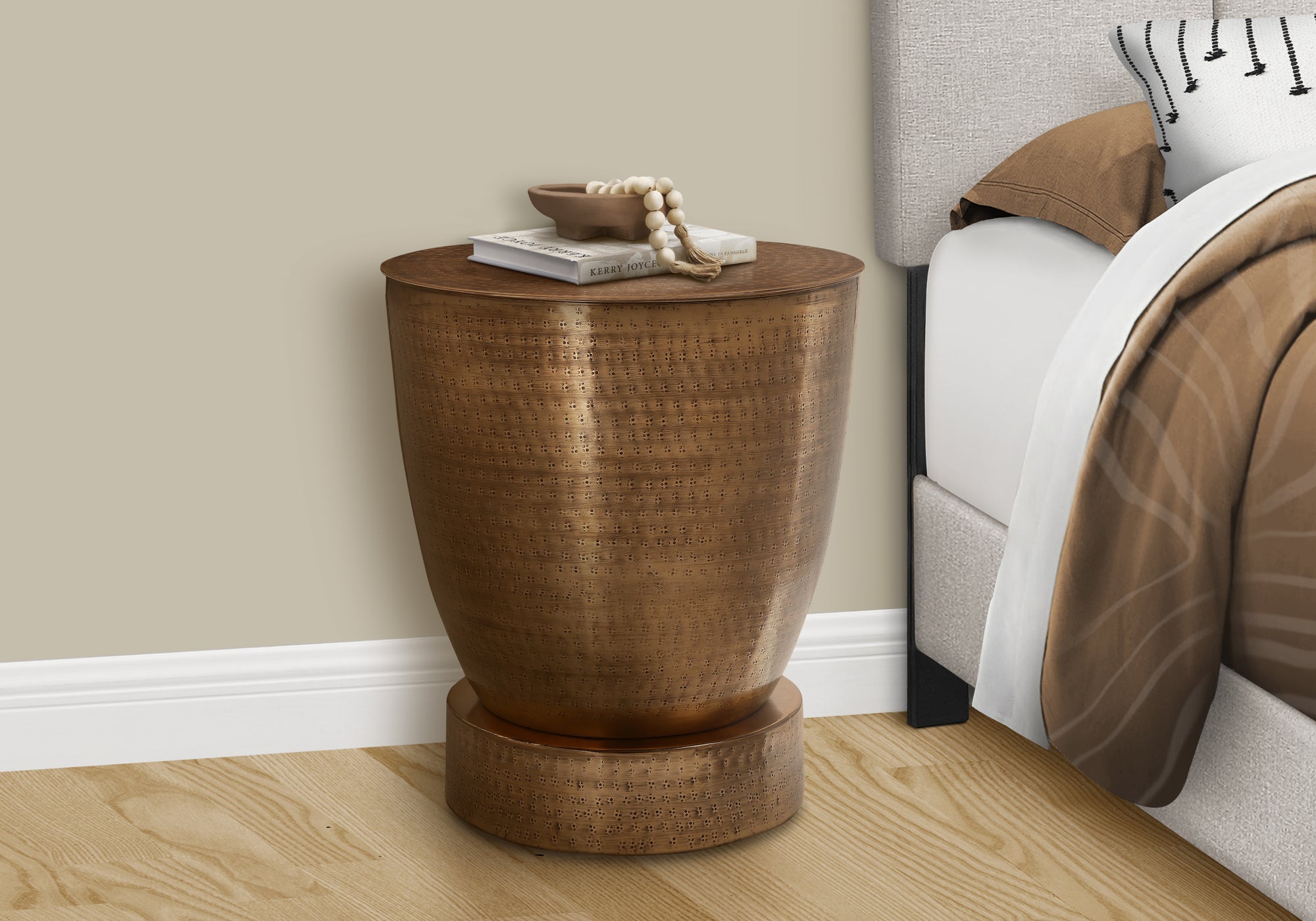 Accent Table - 22"H Drum Metal Copper-Accent Table-DECOROLALA