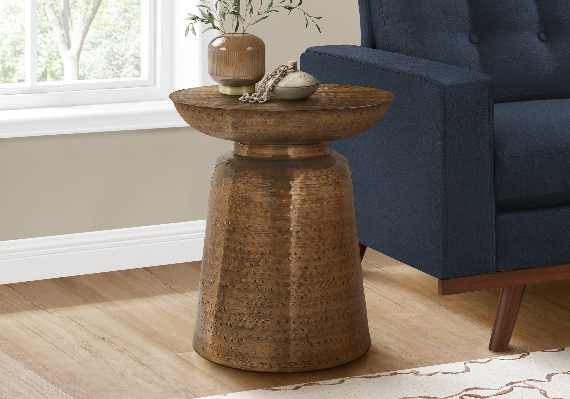 Accent Table - 22"H Gold Iron Drum-Accent Table-DECOROLALA
