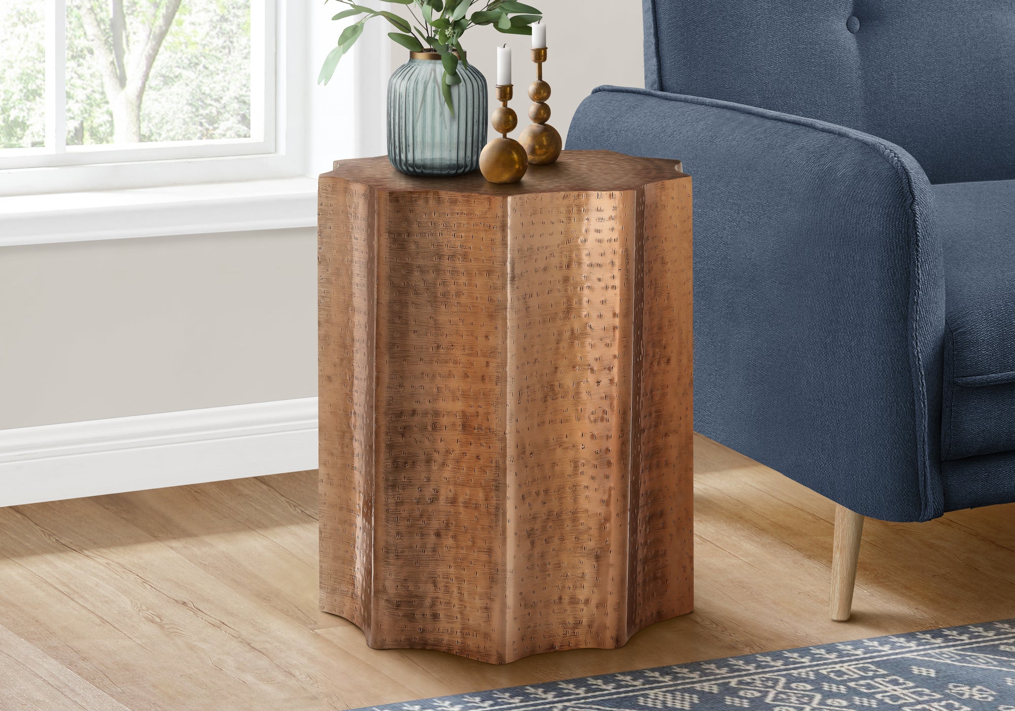Accent Table 22"H Gold Iron Drum-Accent Table-DECOROLALA