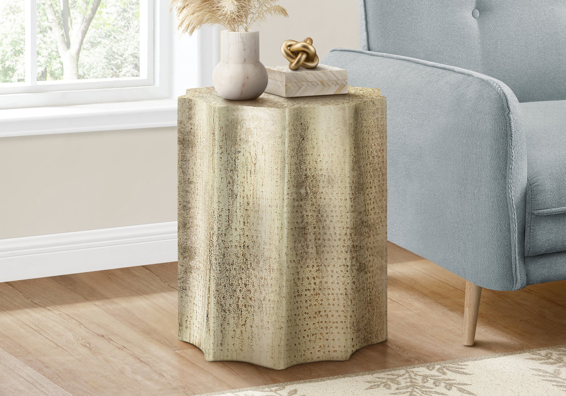 Accent Table 22"H Gold Iron Drum-Accent Table-DECOROLALA