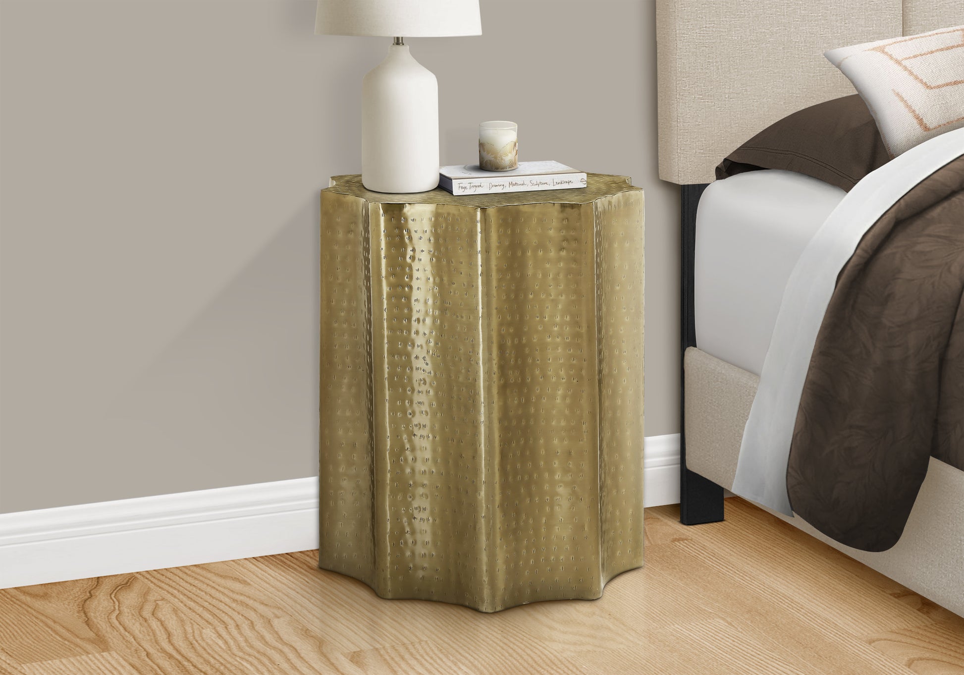 Accent Table 22"H Gold Iron Drum-Accent Table-DECOROLALA