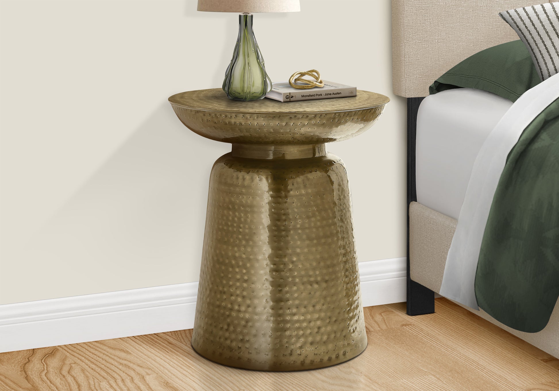 Accent Table - 22"H Gold Iron Drum-Accent Table-DECOROLALA