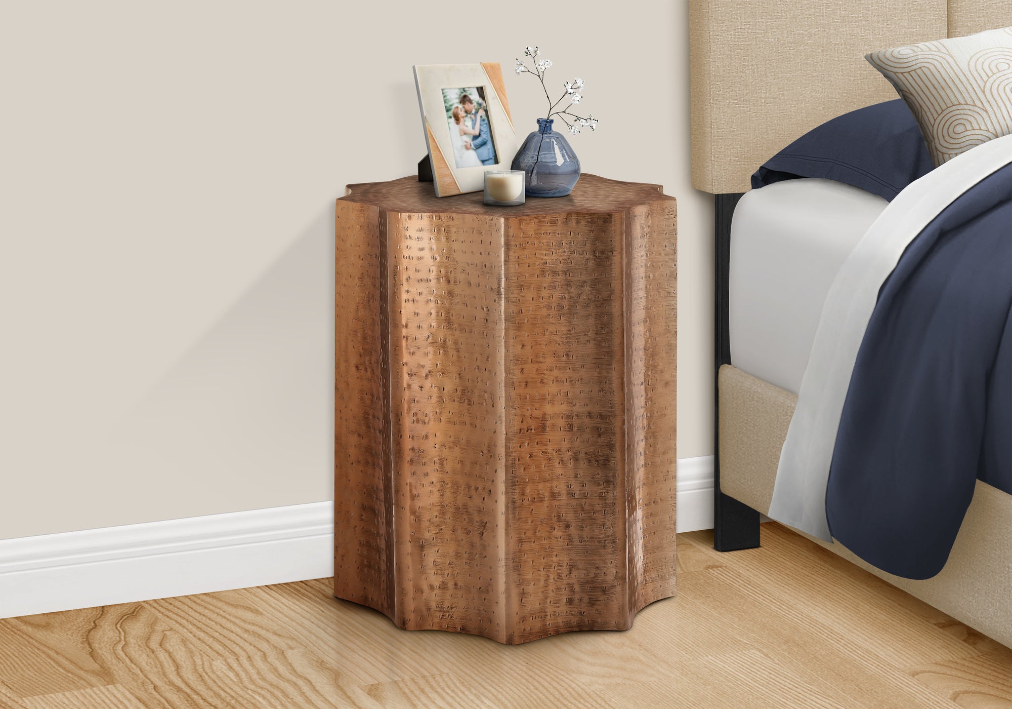 Accent Table 22"H Gold Iron Drum-Accent Table-DECOROLALA