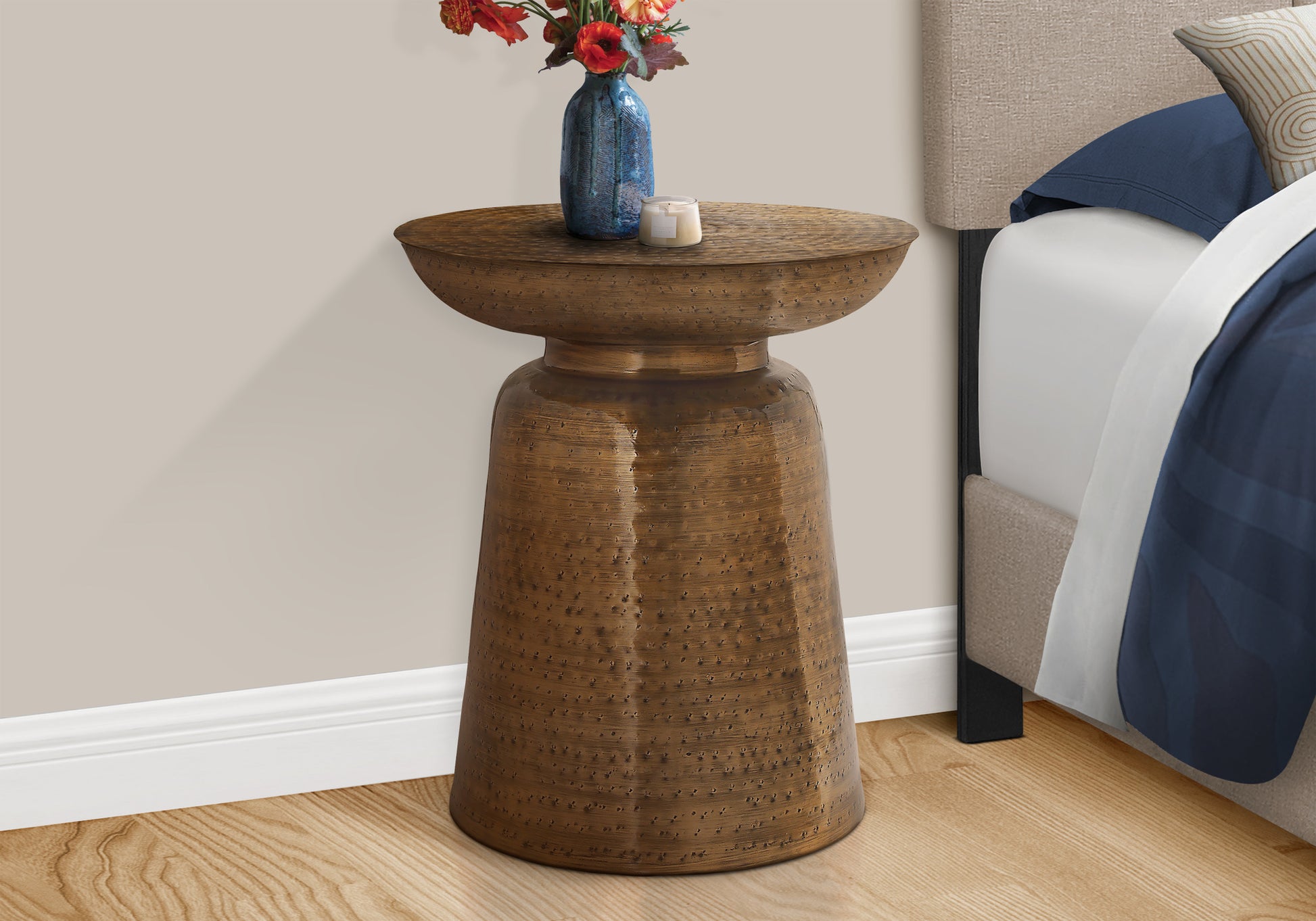 Accent Table - 22"H Gold Iron Drum-Accent Table-DECOROLALA
