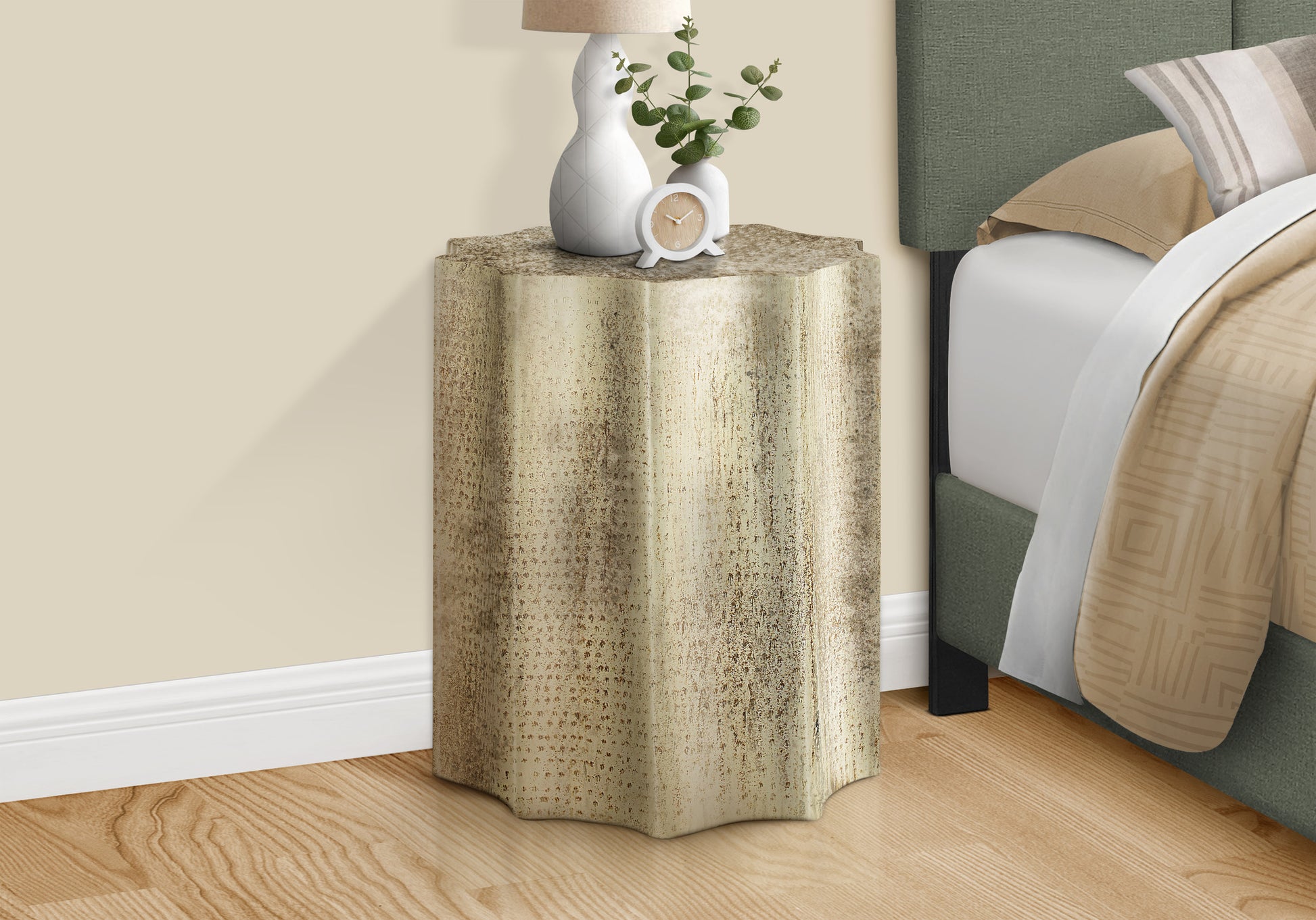 Accent Table 22"H Gold Iron Drum-Accent Table-DECOROLALA