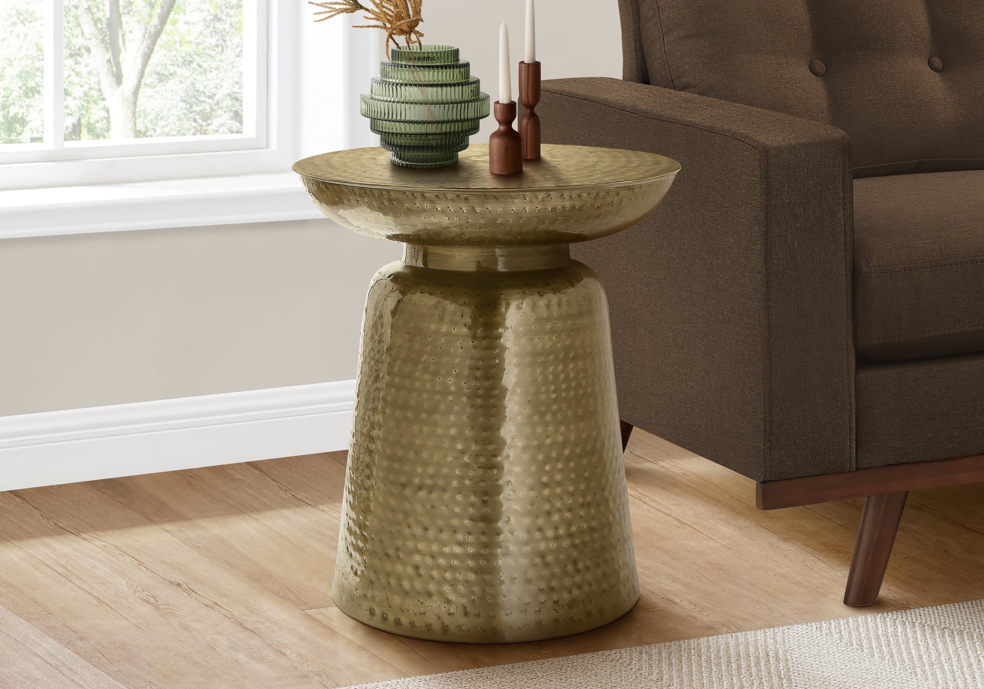 Accent Table - 22"H Gold Iron Drum-Accent Table-DECOROLALA