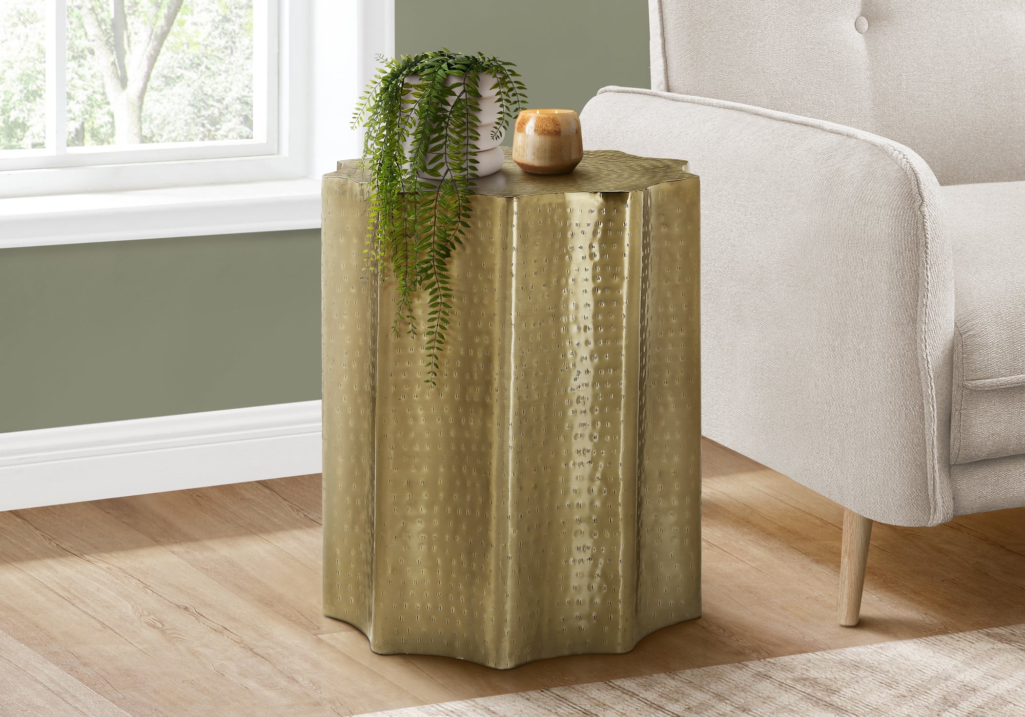 Accent Table 22"H Gold Iron Drum-Accent Table-DECOROLALA