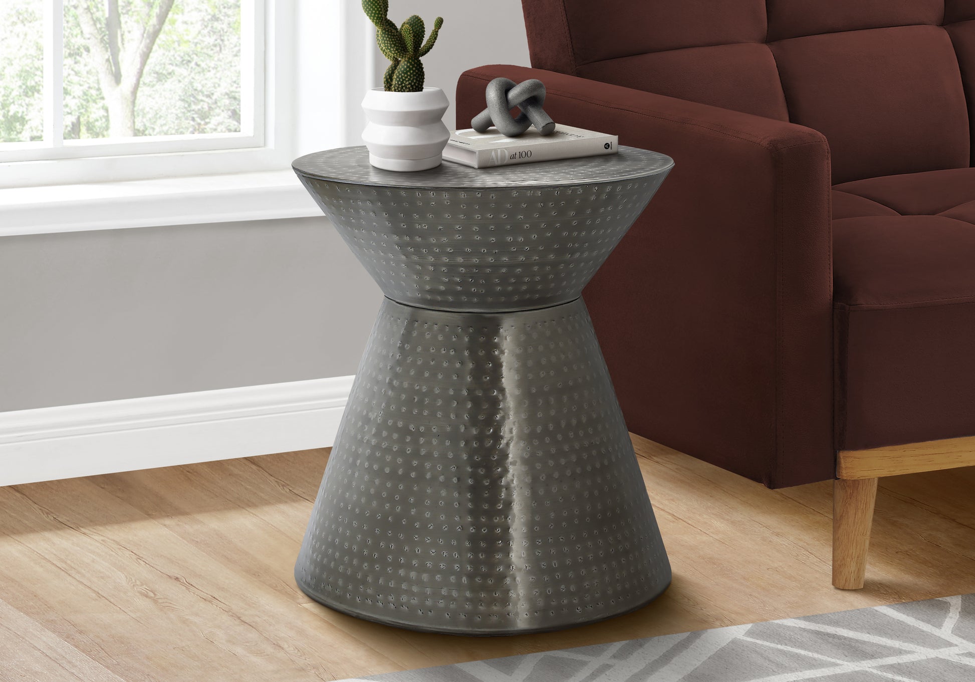 Accent Table 22"H Gold Iron Drum Hourglass-Accent Table-DECOROLALA
