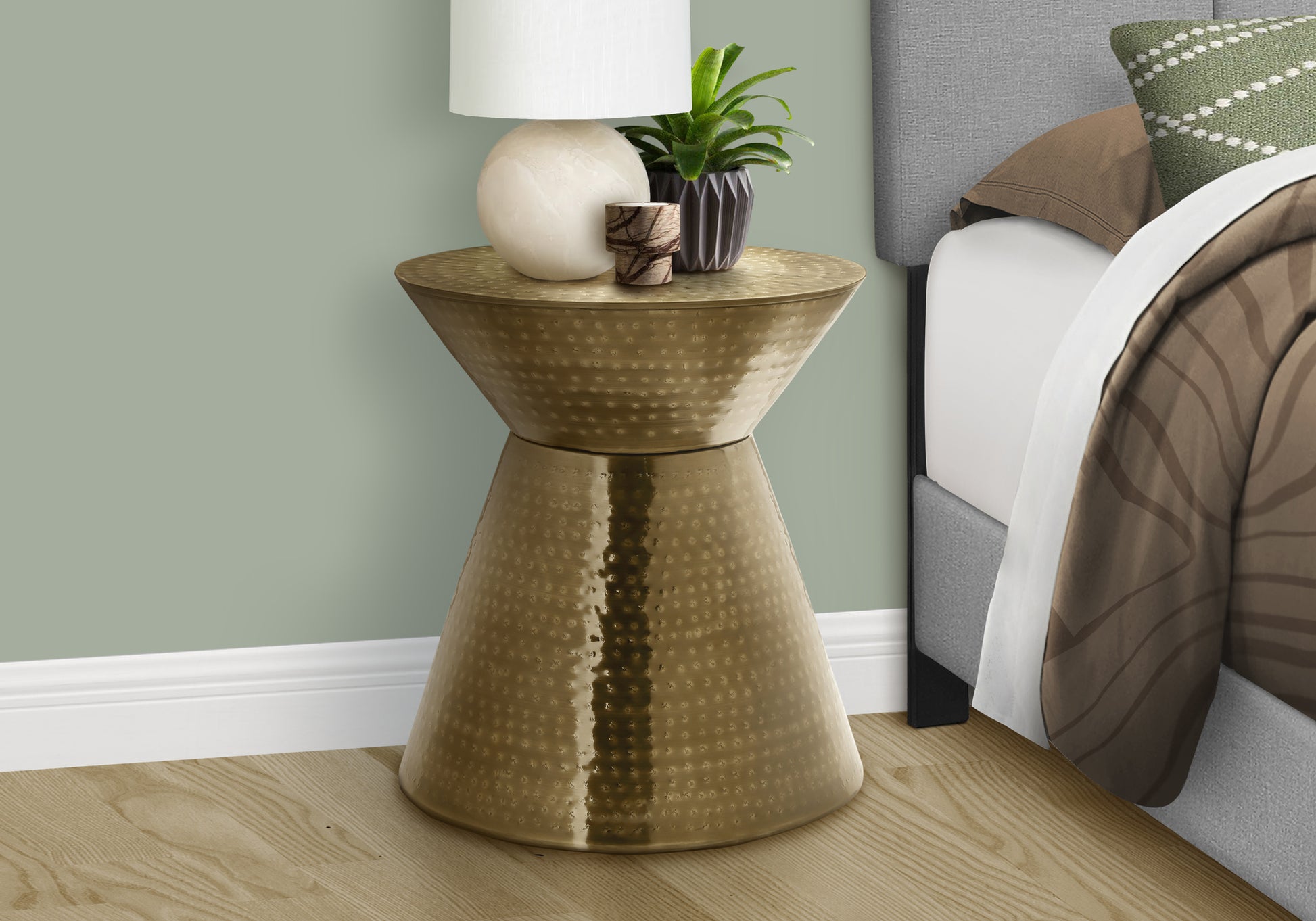 Accent Table 22"H Gold Iron Drum Hourglass-Accent Table-DECOROLALA