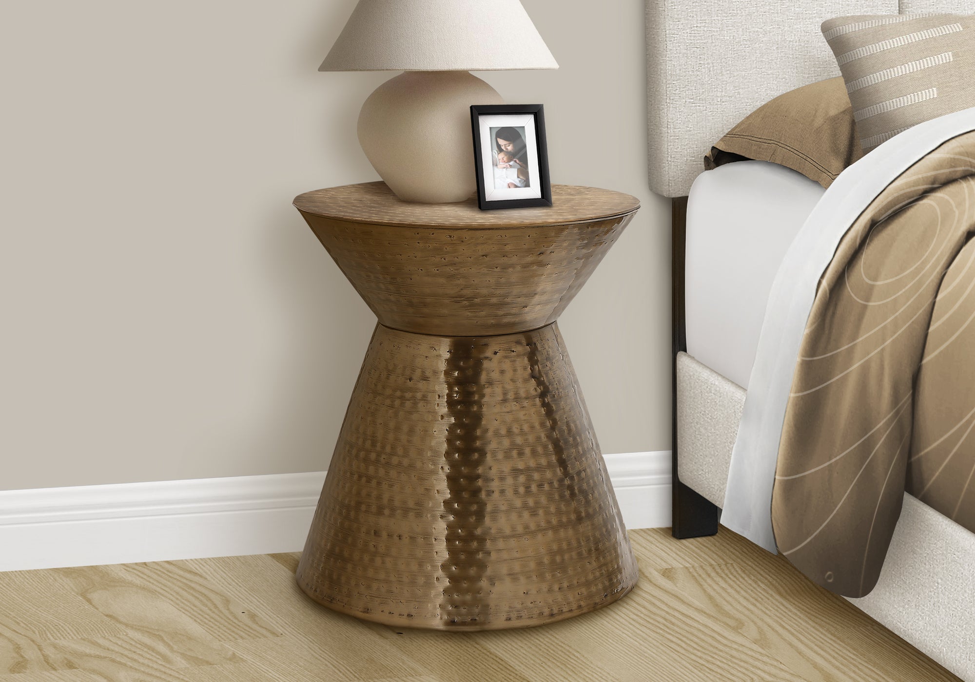 Accent Table 22"H Gold Iron Drum Hourglass-Accent Table-DECOROLALA