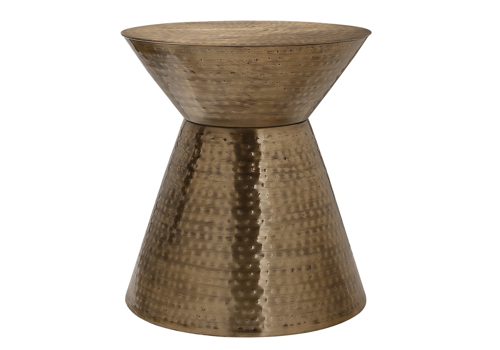 Accent Table 22"H Gold Iron Drum Hourglass-Accent Table-DECOROLALA