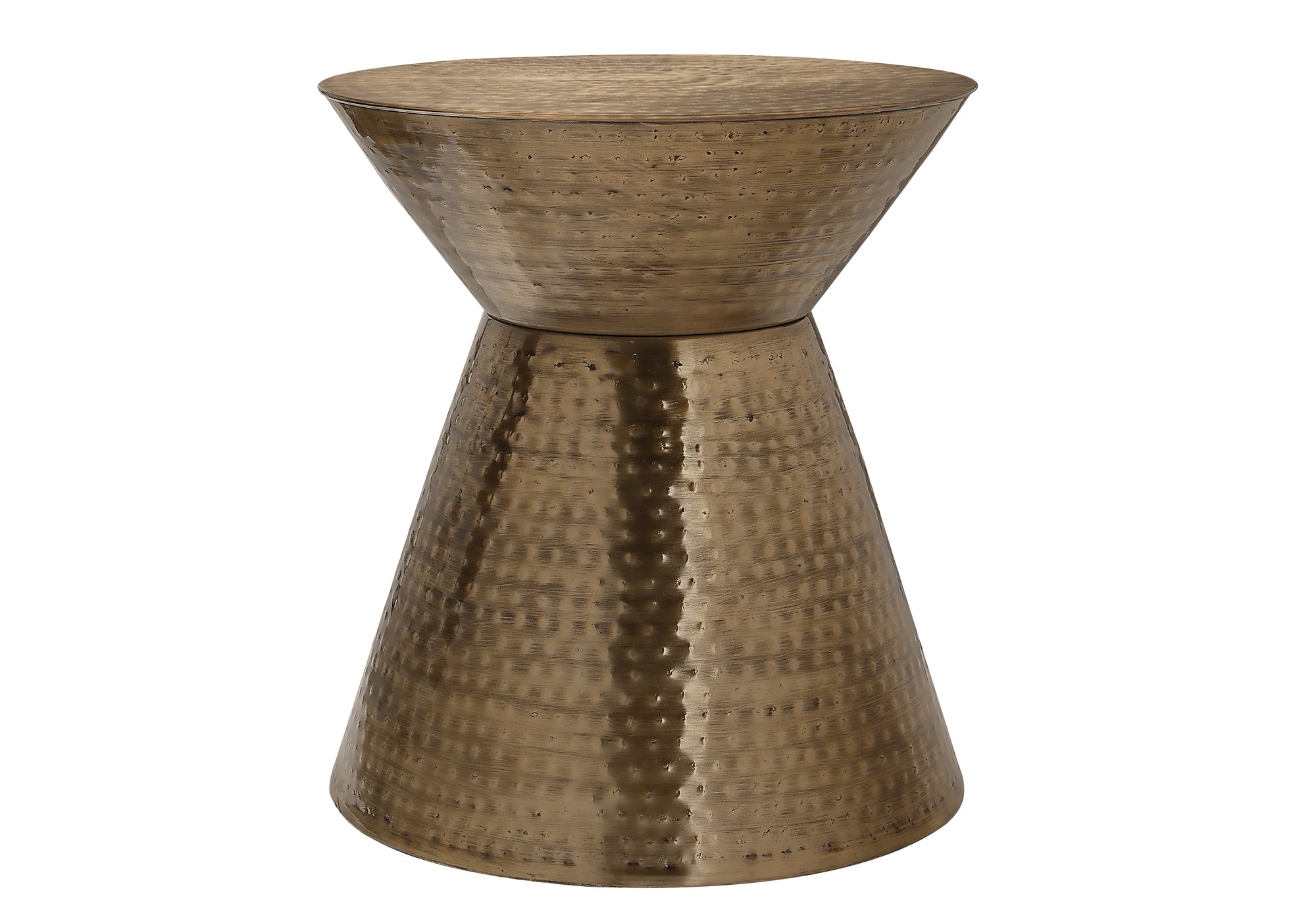 Accent Table 22"H Gold Iron Drum Hourglass-Accent Table-DECOROLALA