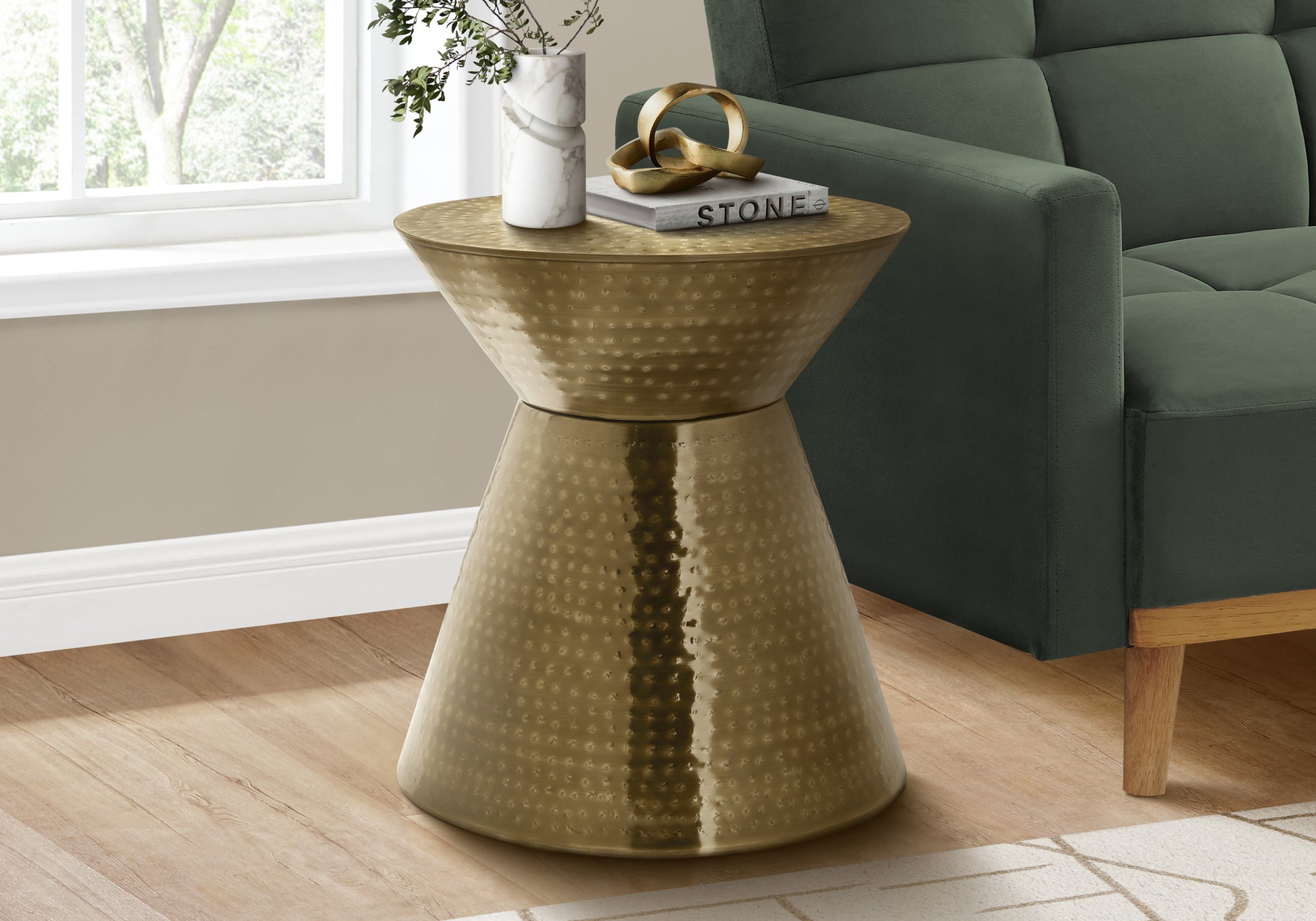 Accent Table 22"H Gold Iron Drum Hourglass-Accent Table-DECOROLALA