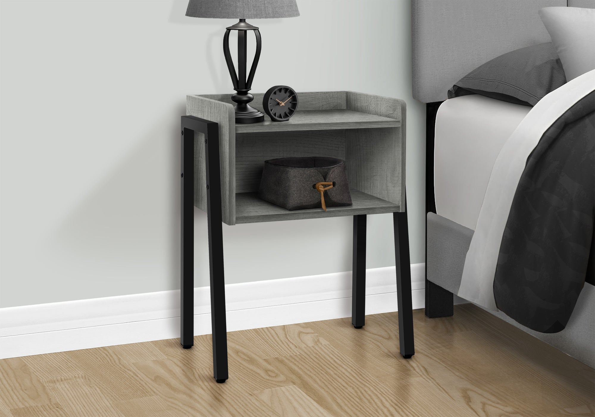 Accent Table 23"H Brown Reclaimed Wood Black Metal-Accent Table-DECOROLALA