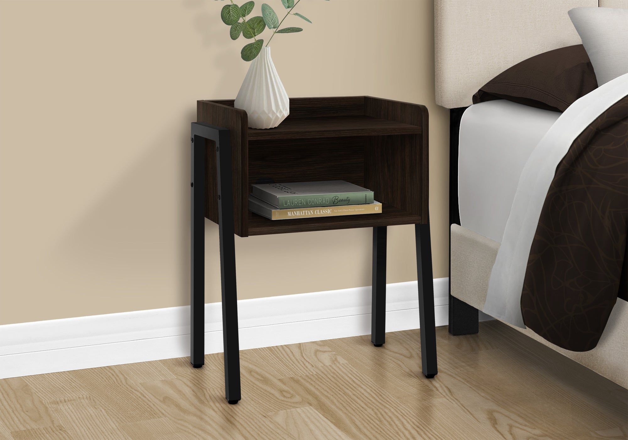 Accent Table 23"H Brown Reclaimed Wood Black Metal-Accent Table-DECOROLALA