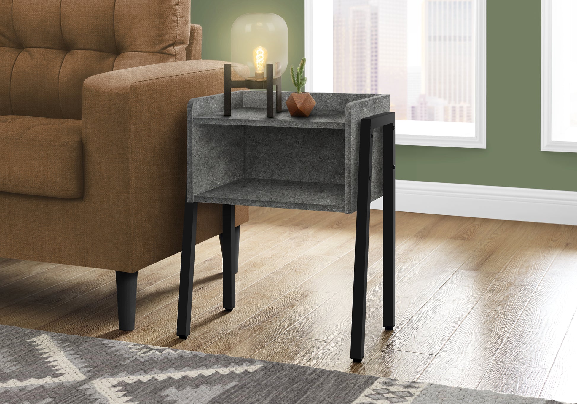 Accent Table 23"H Brown Reclaimed Wood Black Metal-Accent Table-DECOROLALA