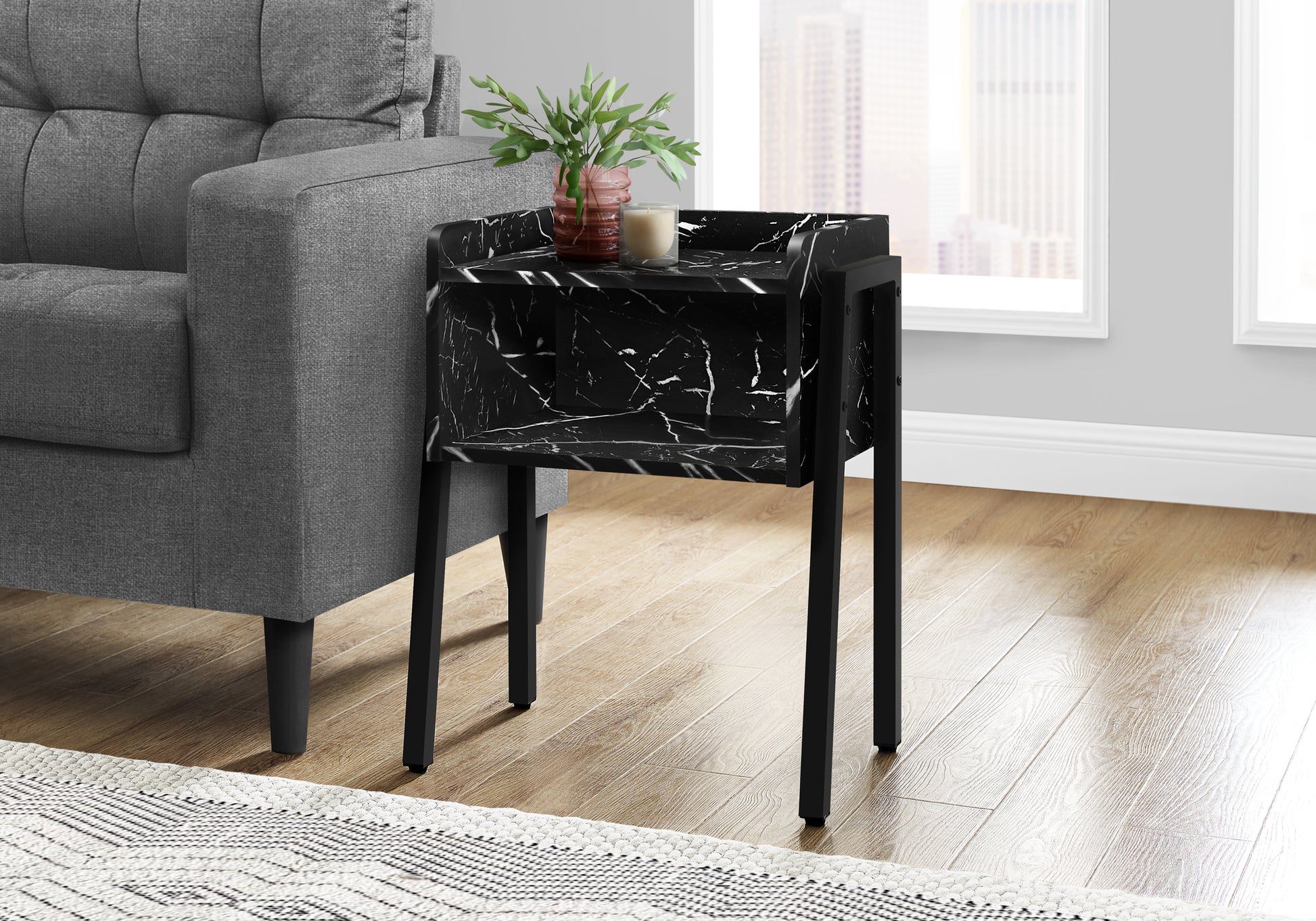 Accent Table 23"H Brown Reclaimed Wood Black Metal-Accent Table-DECOROLALA
