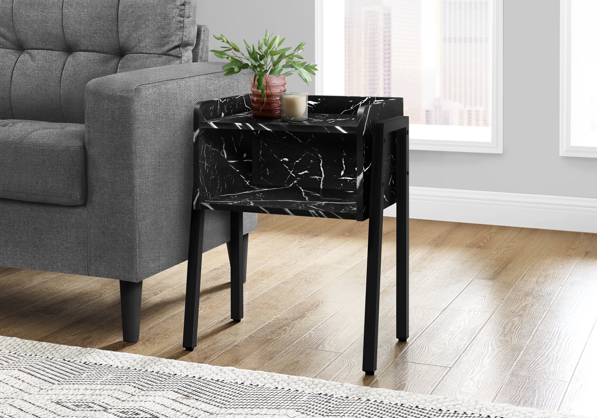 Accent Table 23"H Brown Reclaimed Wood Black Metal-Accent Table-DECOROLALA