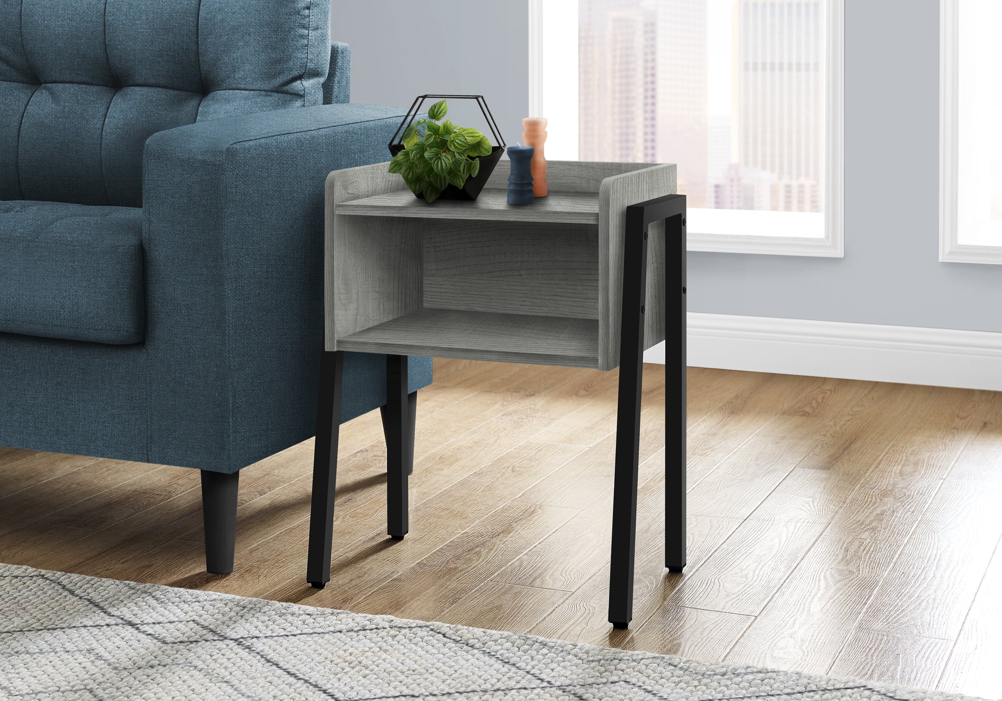 Accent Table 23"H Brown Reclaimed Wood Black Metal-Accent Table-DECOROLALA