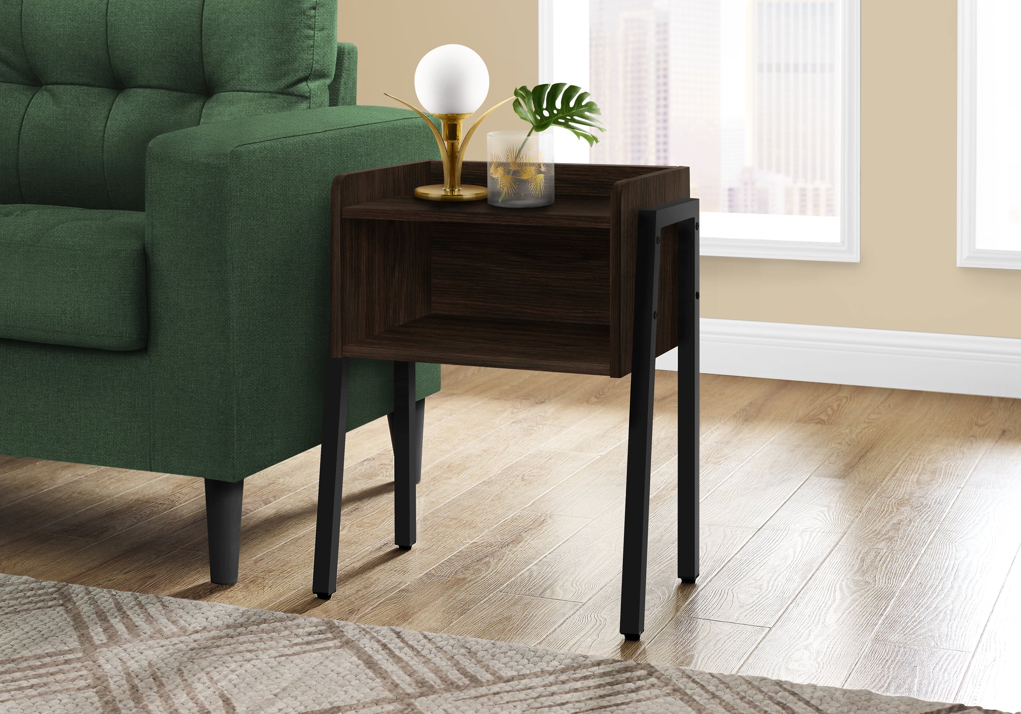 Accent Table 23"H Brown Reclaimed Wood Black Metal-Accent Table-DECOROLALA