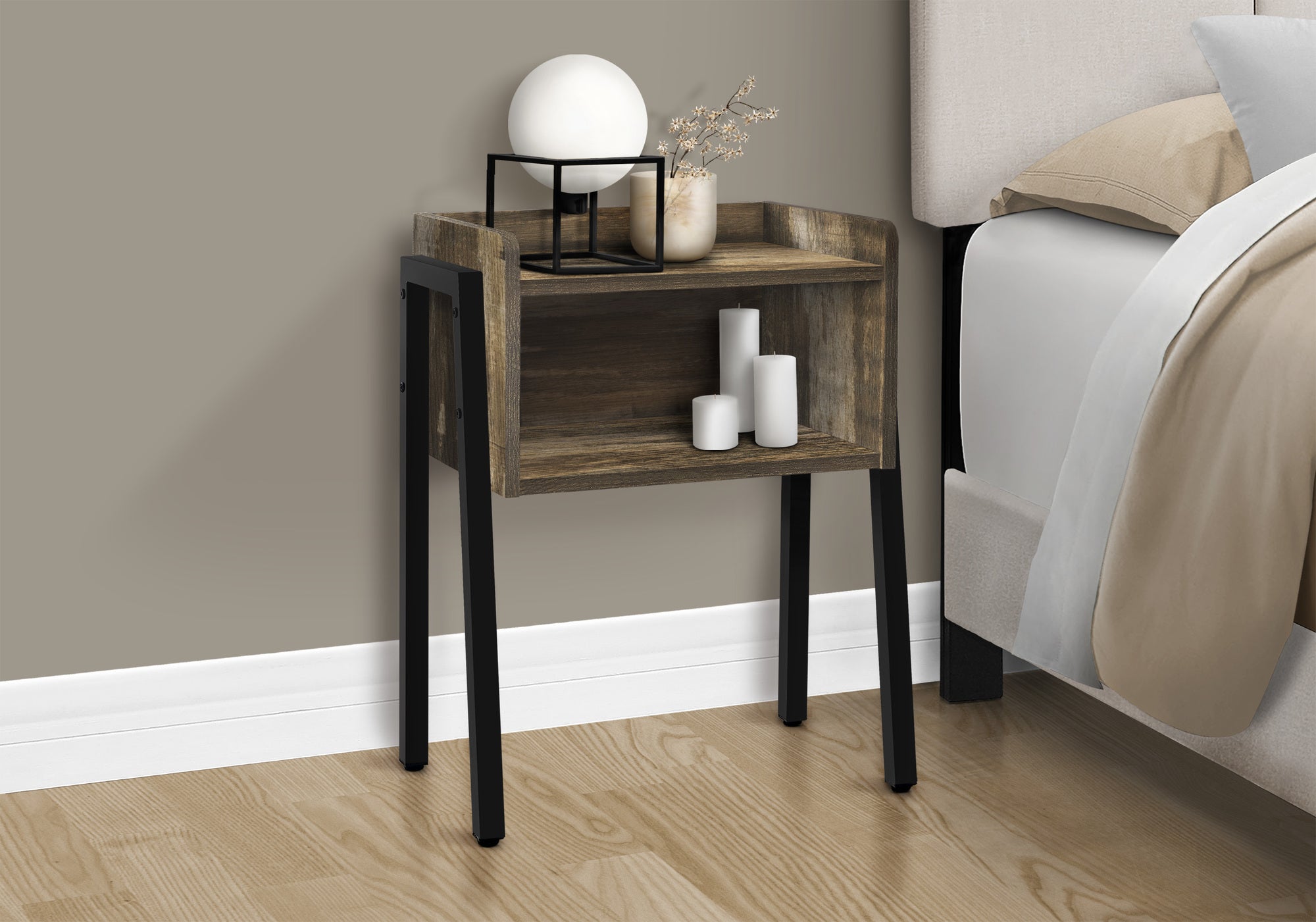 Accent Table 23"H Brown Reclaimed Wood Black Metal-Accent Table-DECOROLALA