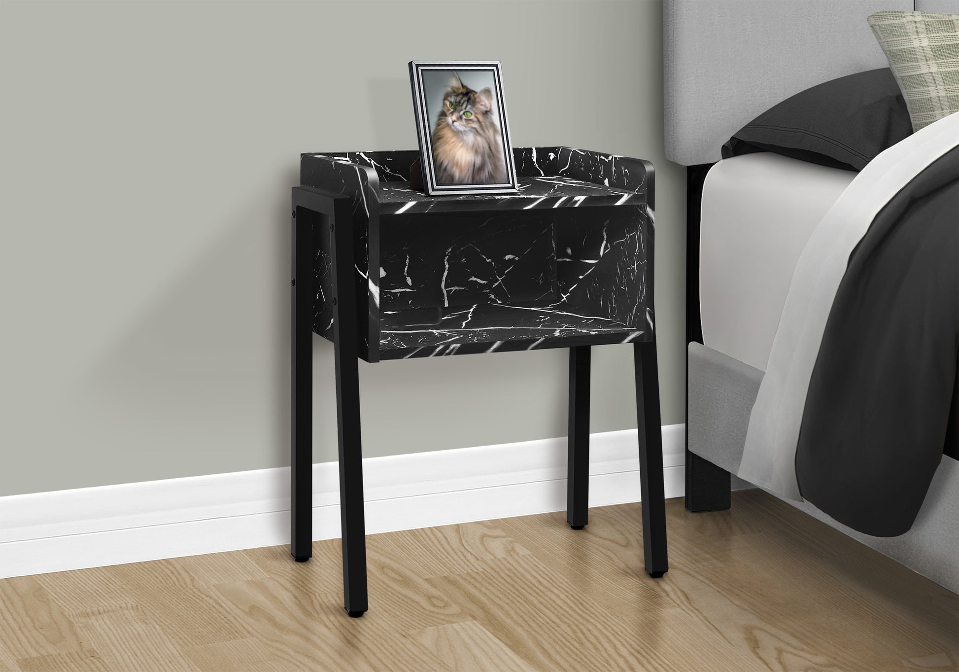 Accent Table 23"H Brown Reclaimed Wood Black Metal-Accent Table-DECOROLALA