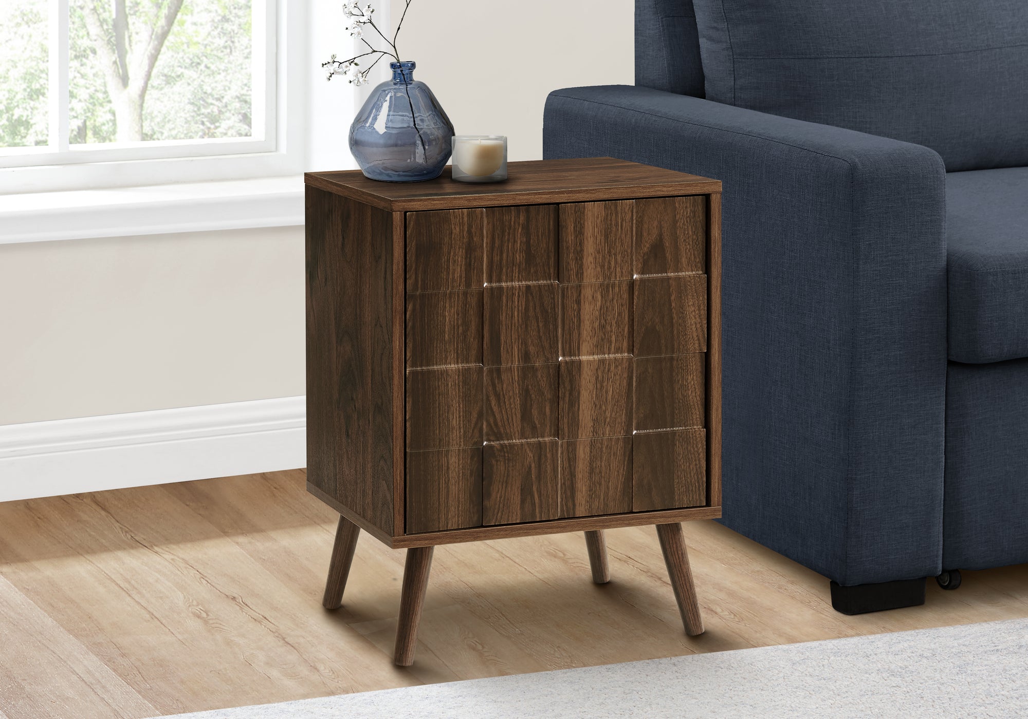 Accent Table 23"H Dark Walnut with Storage Door-Accent Table-DECOROLALA