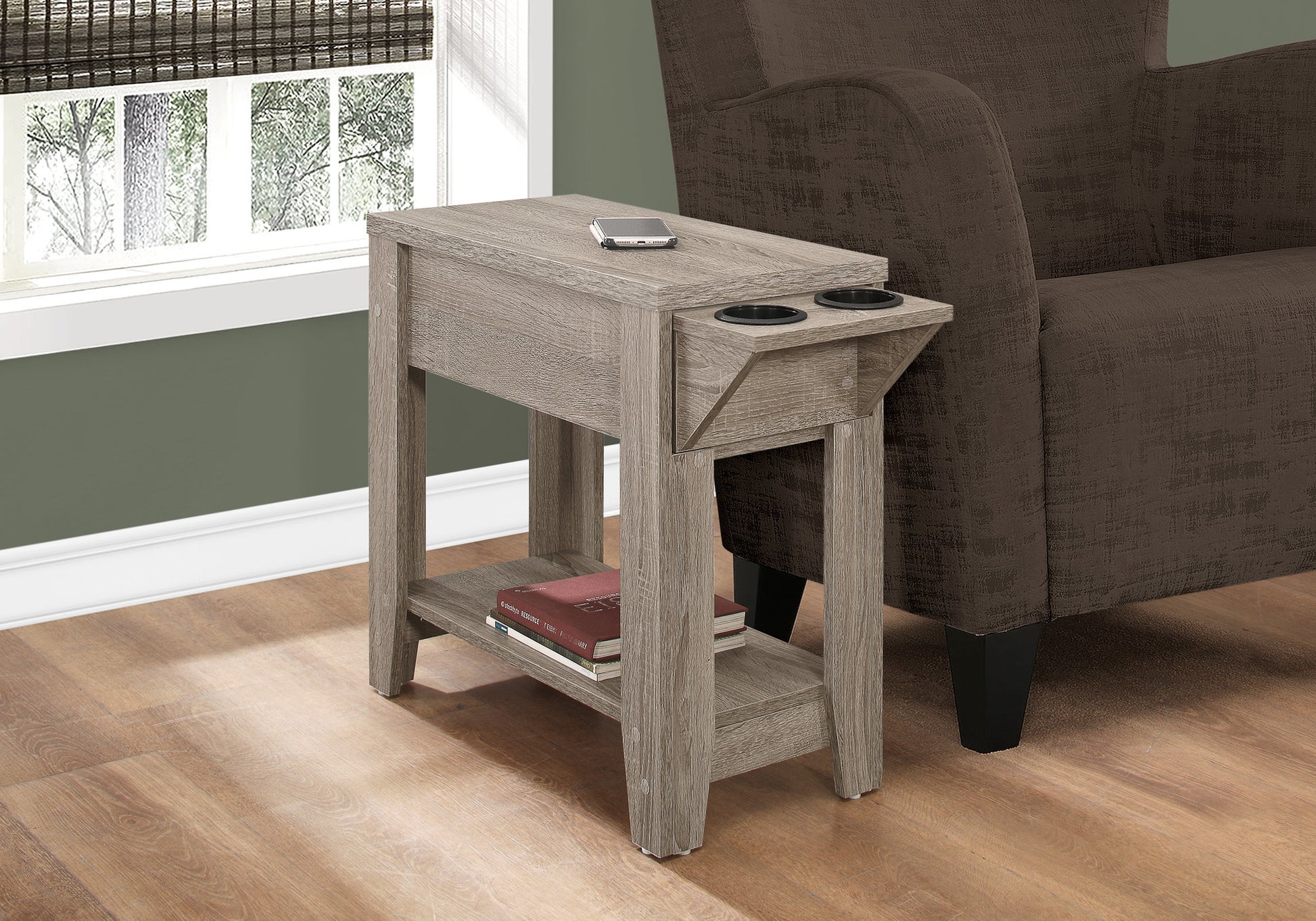 Accent Table 23"H Espresso w/ Glass Holder-Accent Table-DECOROLALA