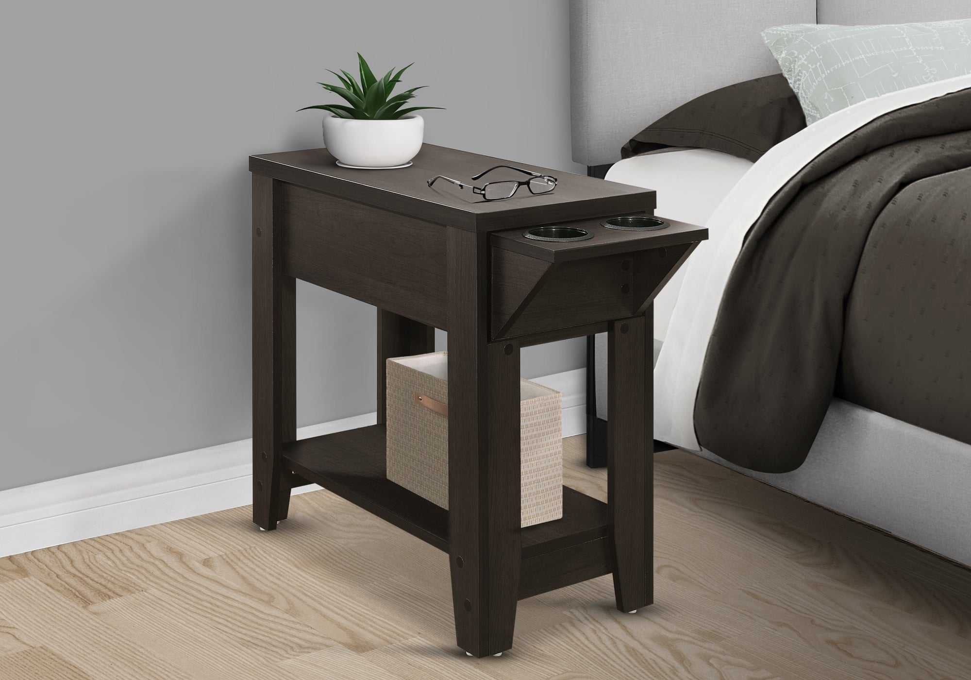 Accent Table 23"H Espresso w/ Glass Holder-Accent Table-DECOROLALA