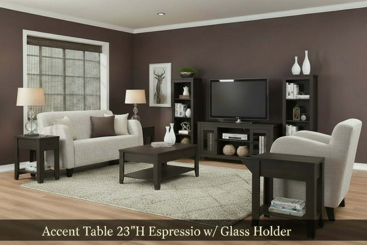 Accent Table 23"H Espresso w/ Glass Holder-Accent Table-DECOROLALA