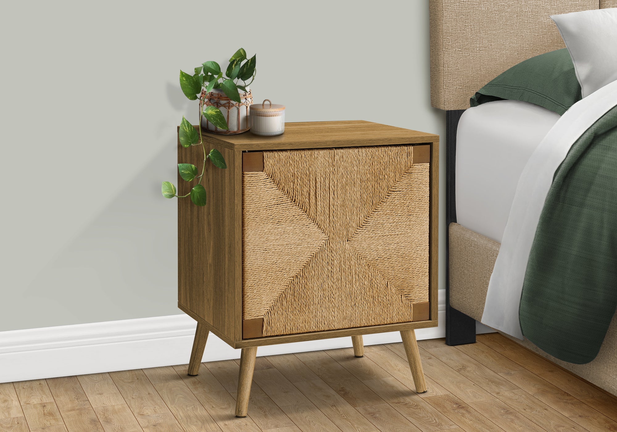 Accent Table 23"H Light Walnut Seagrass Storage-Accent Table-DECOROLALA