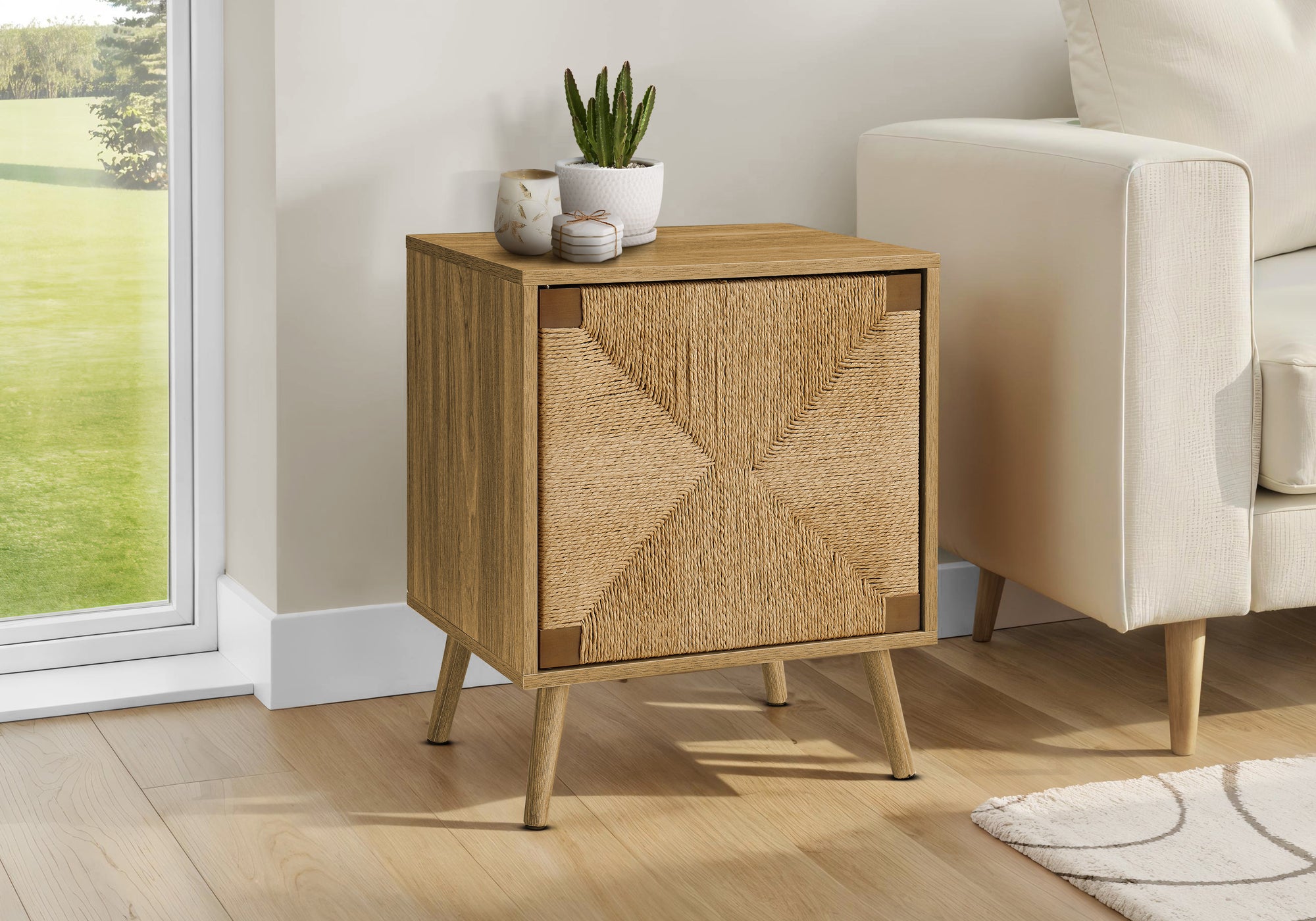 Accent Table 23"H Light Walnut Seagrass Storage-Accent Table-DECOROLALA