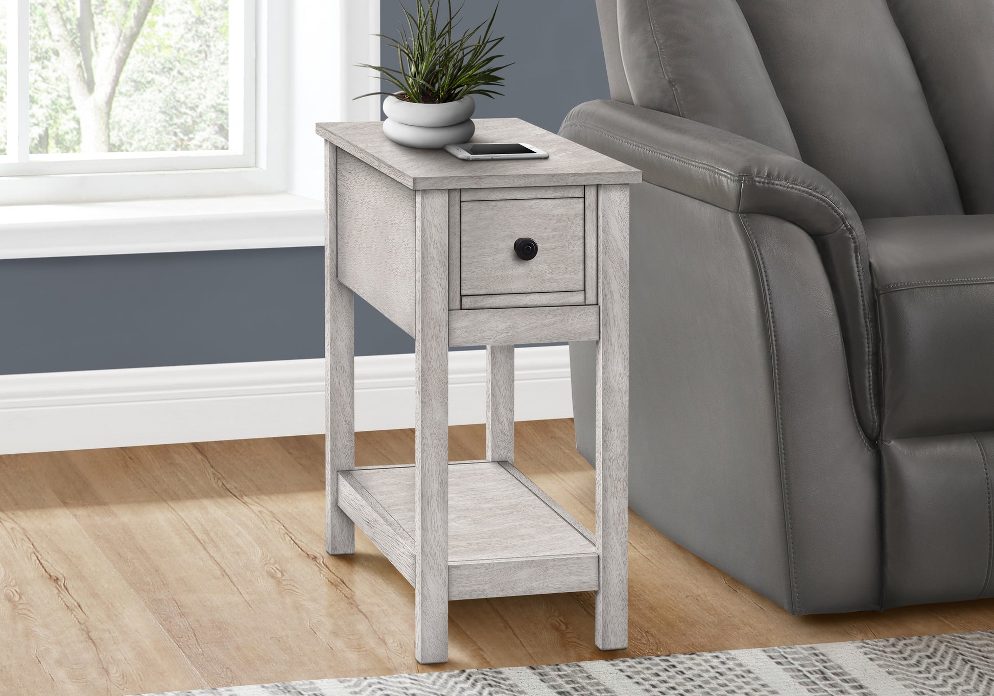 Accent Table 24"H 2-Tier Antique White Espresso-Accent Table-DECOROLALA
