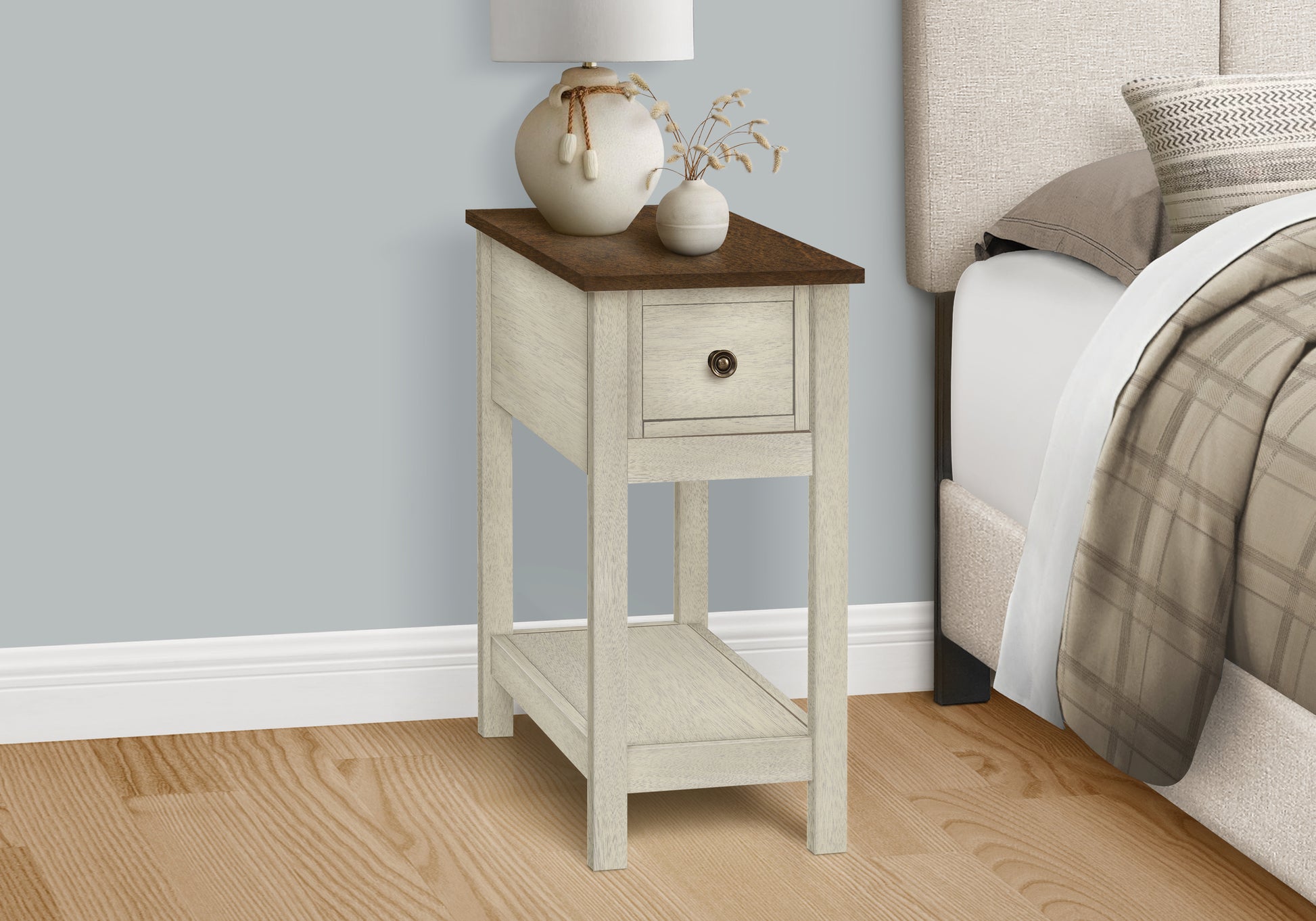Accent Table 24"H 2-Tier Antique White Espresso-Accent Table-DECOROLALA
