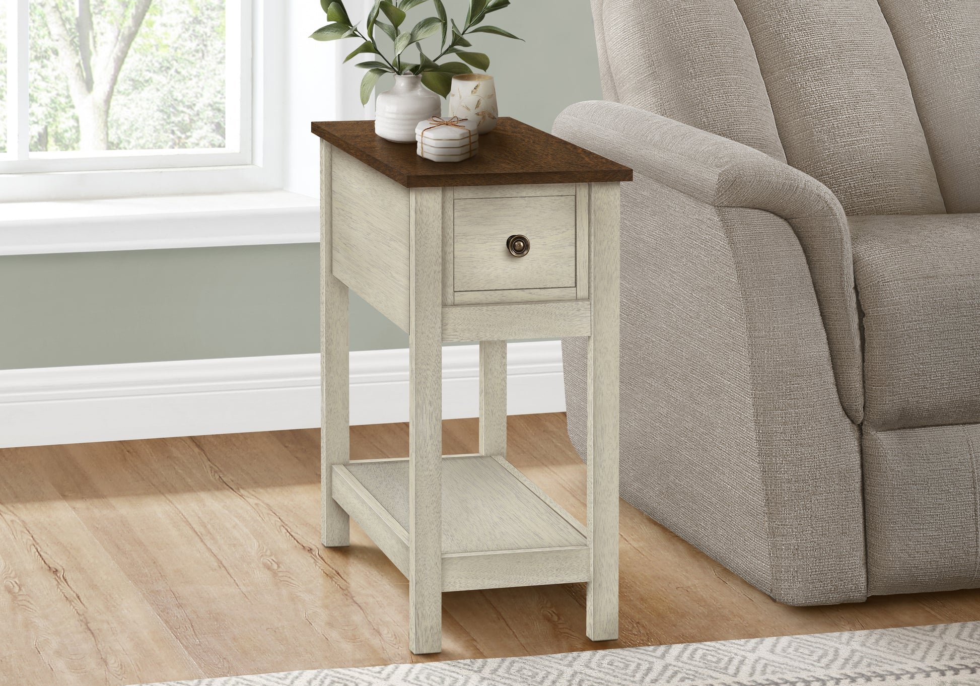 Accent Table 24"H 2-Tier Antique White Espresso-Accent Table-DECOROLALA