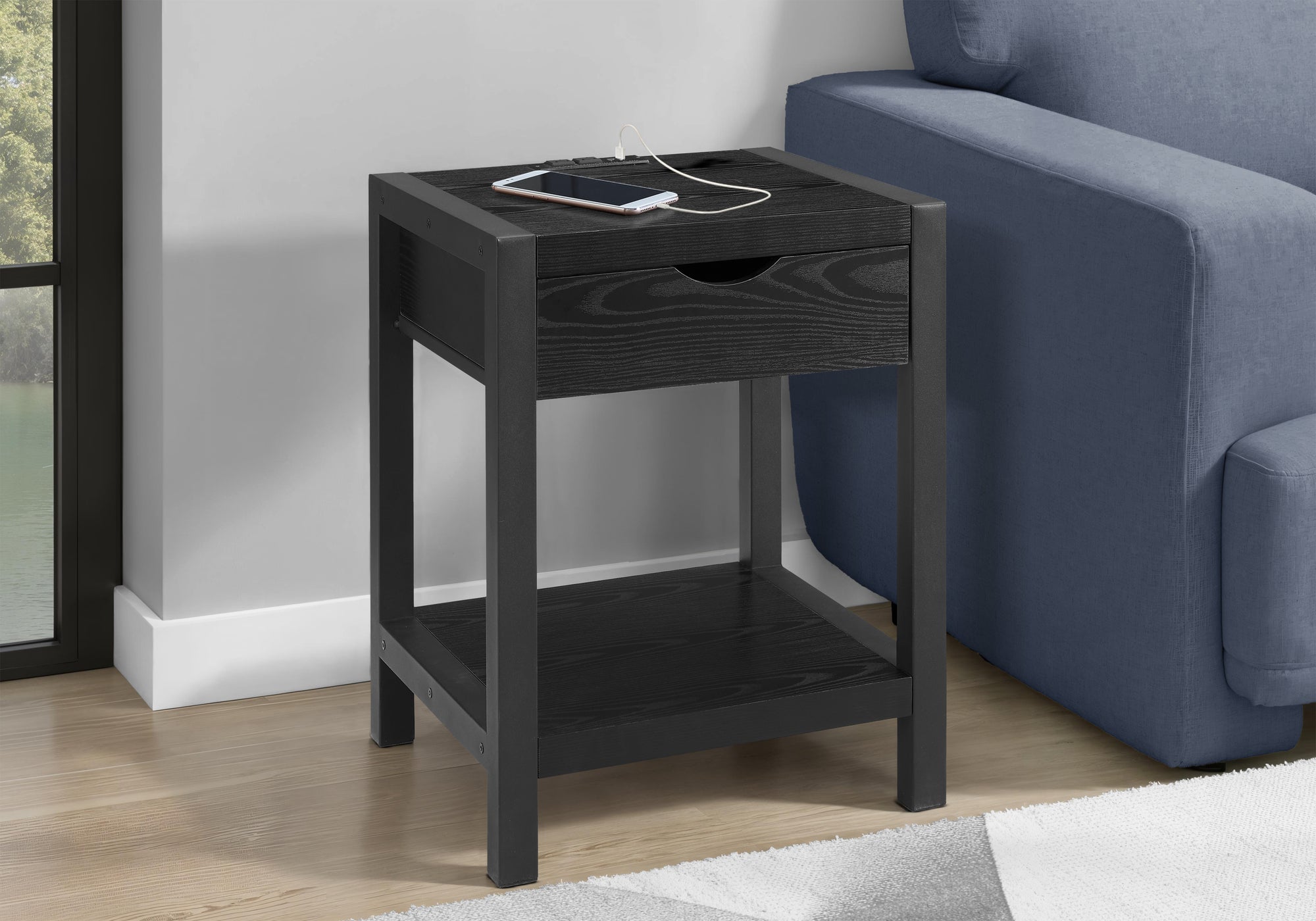 Accent Table 24"H 2-Tier Black Oak Metal-DECOROLALA