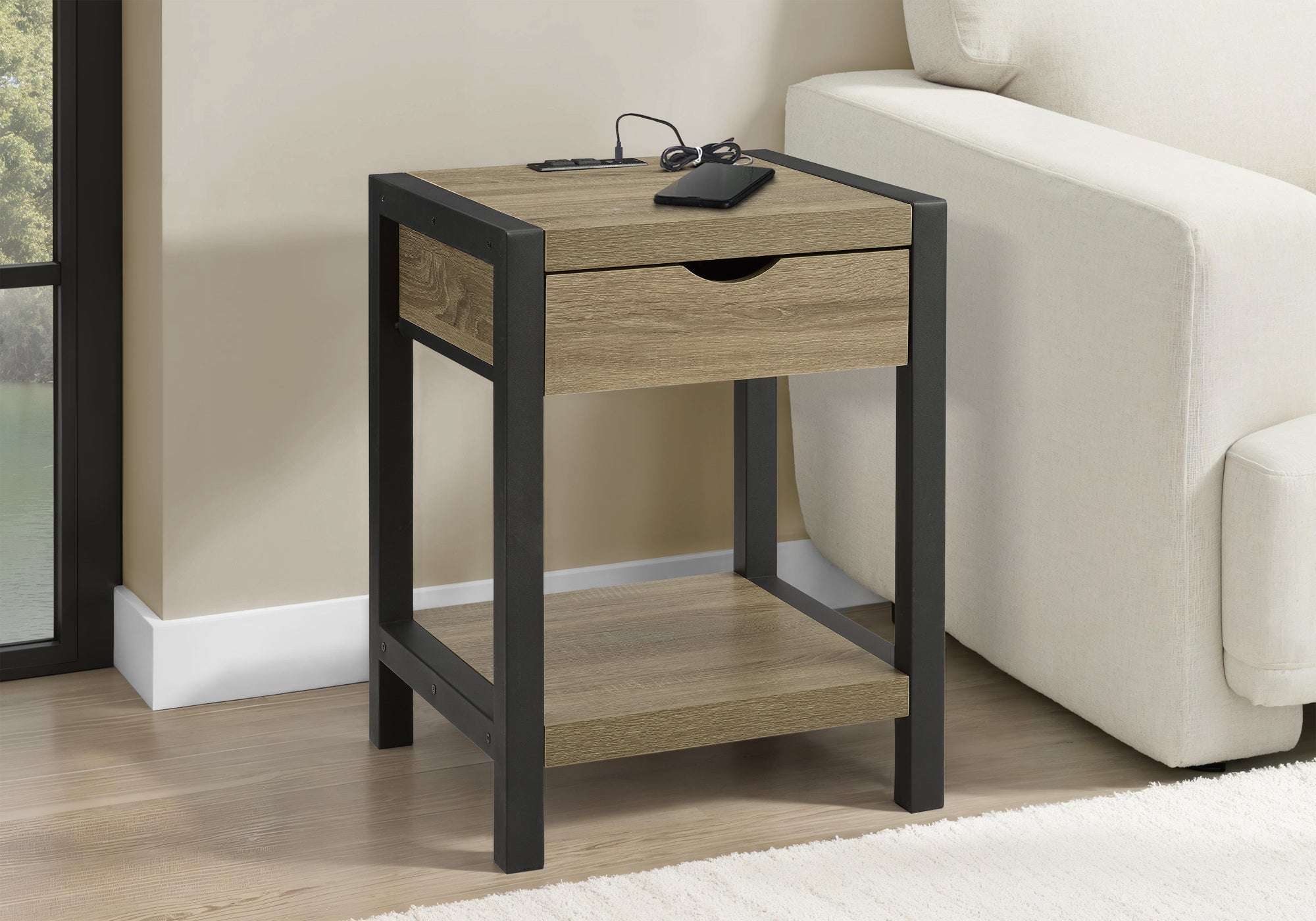 Accent Table 24"H 2-Tier Dark Taupe Black Metal-DECOROLALA