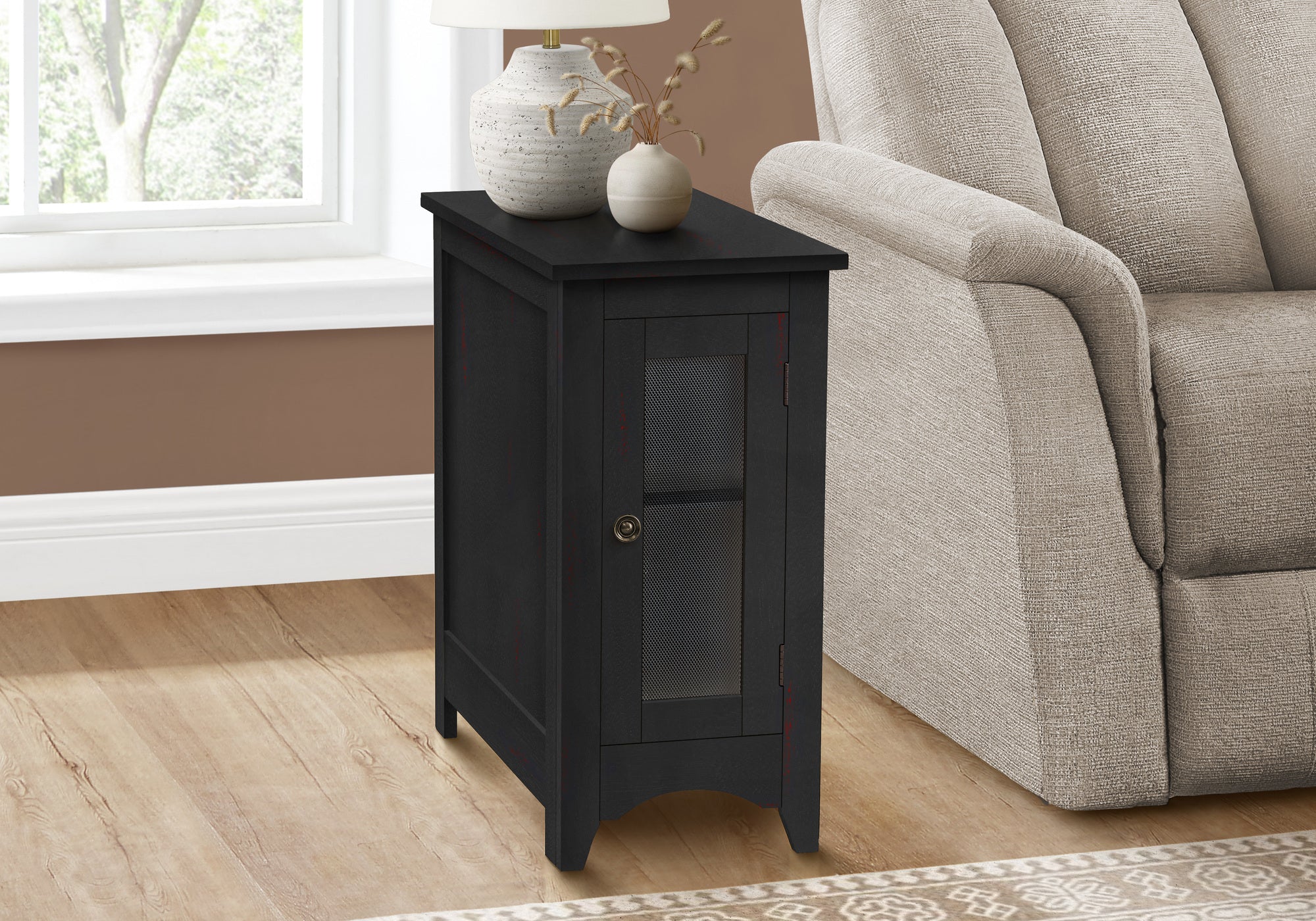 Accent Table 24"H Antique White & Espresso Storage-Accent Table-DECOROLALA