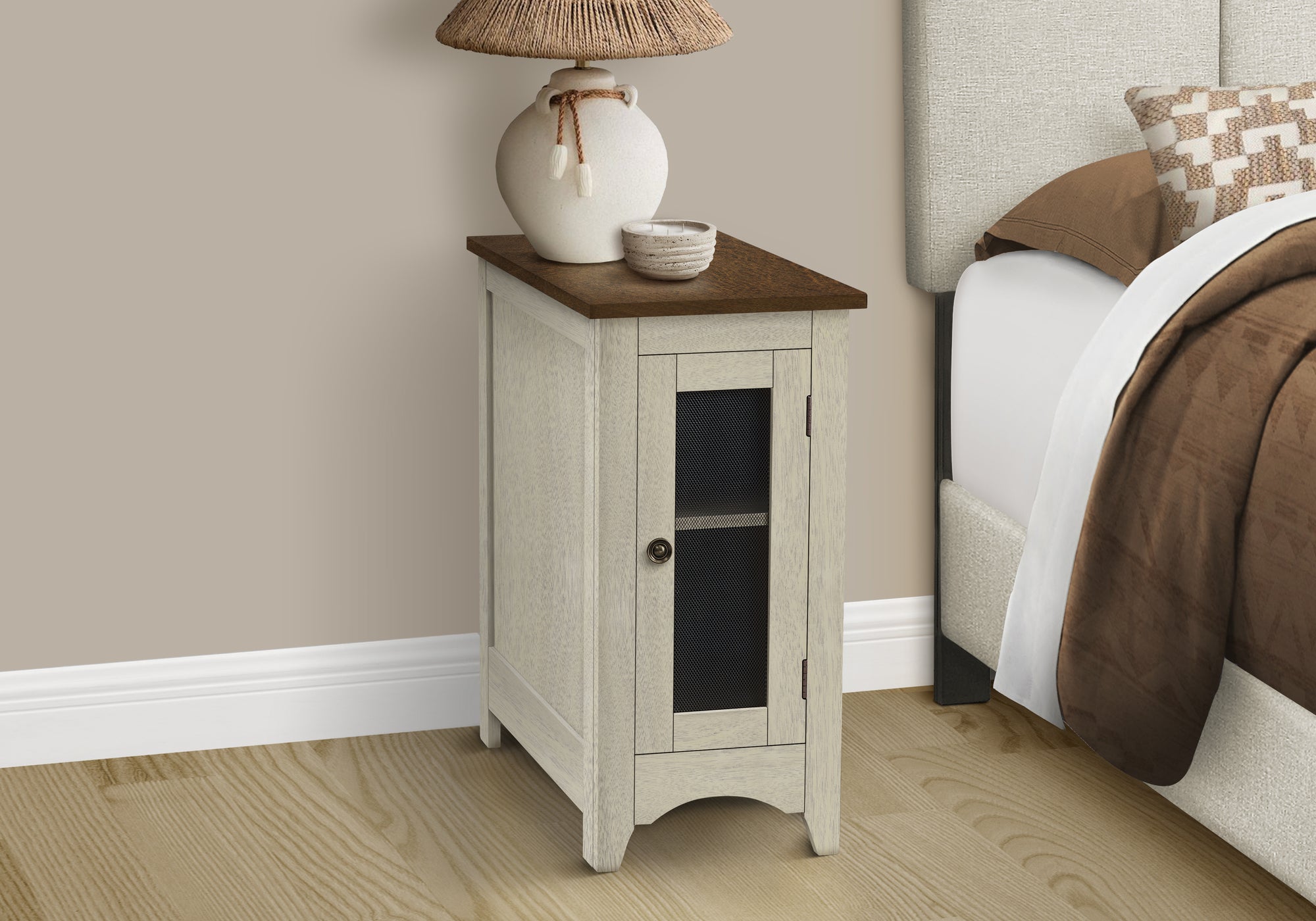 Accent Table 24"H Antique White & Espresso Storage-Accent Table-DECOROLALA