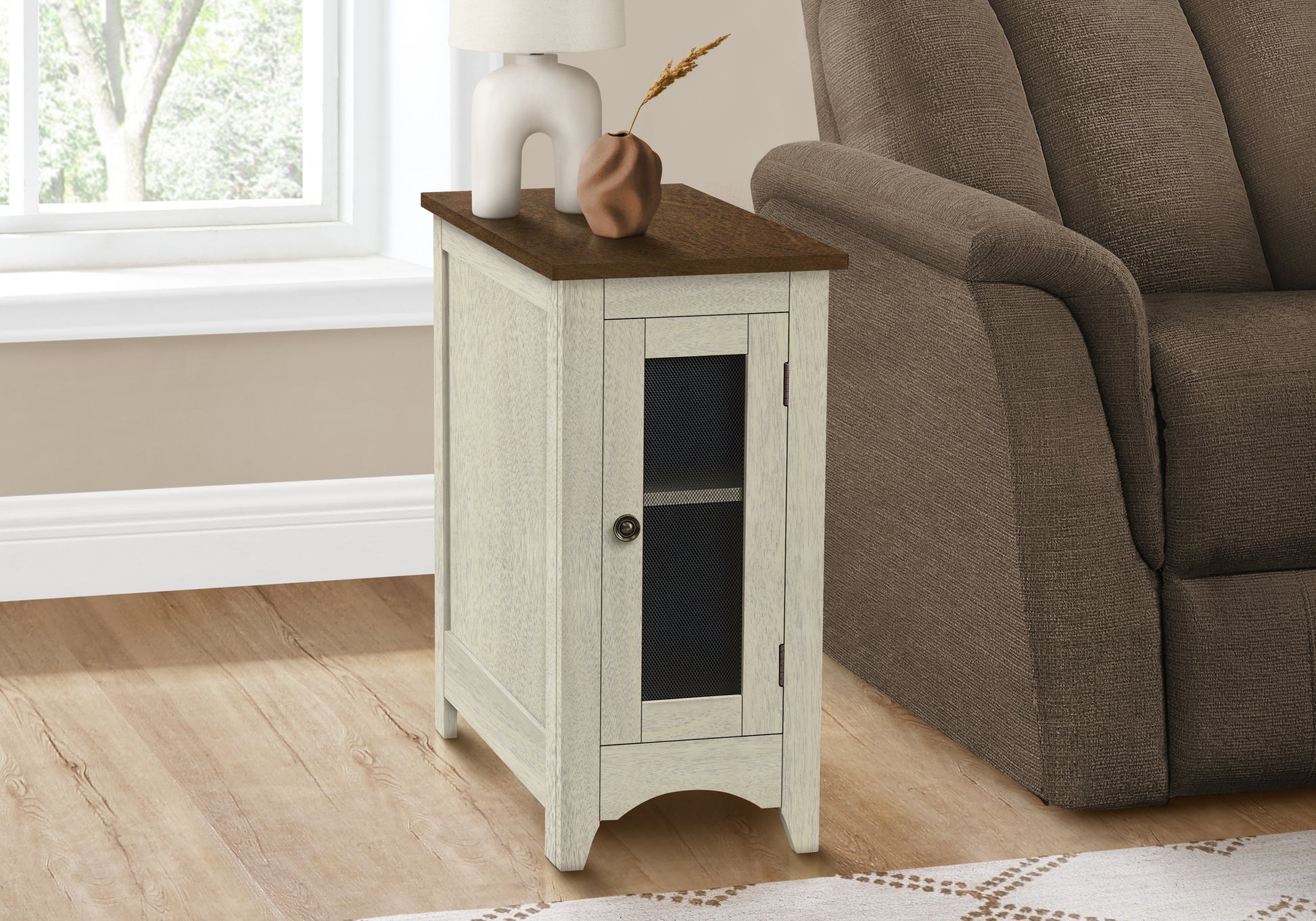 Accent Table 24"H Antique White & Espresso Storage-Accent Table-DECOROLALA