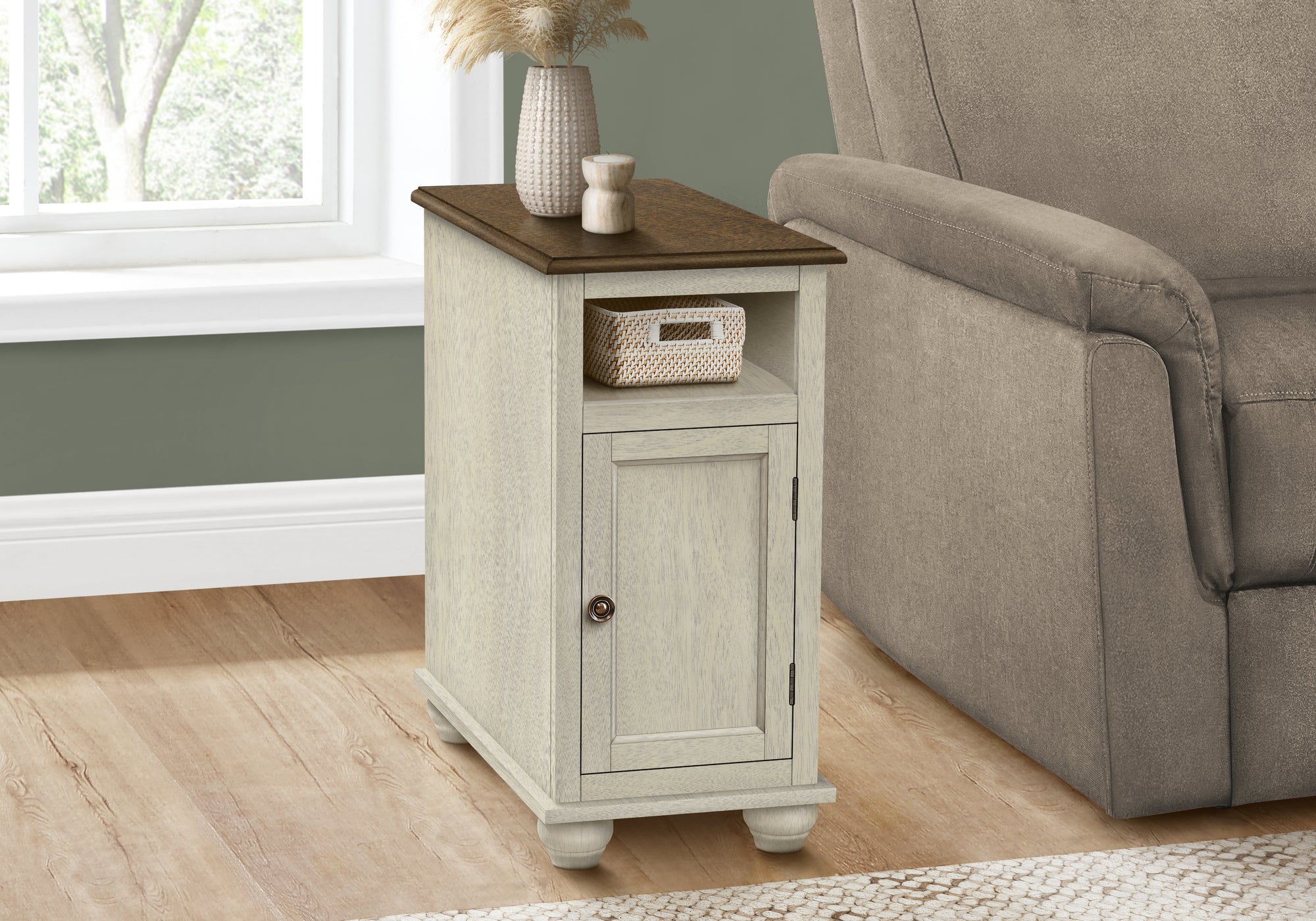 Accent Table 24"H Antique White Espresso with Storage-Accent Table-DECOROLALA