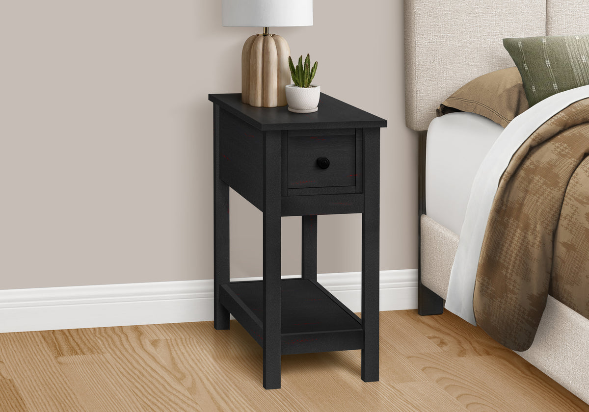 Accent Table 24"H Black Veneer End Table with Storage-Accent Table-DECOROLALA