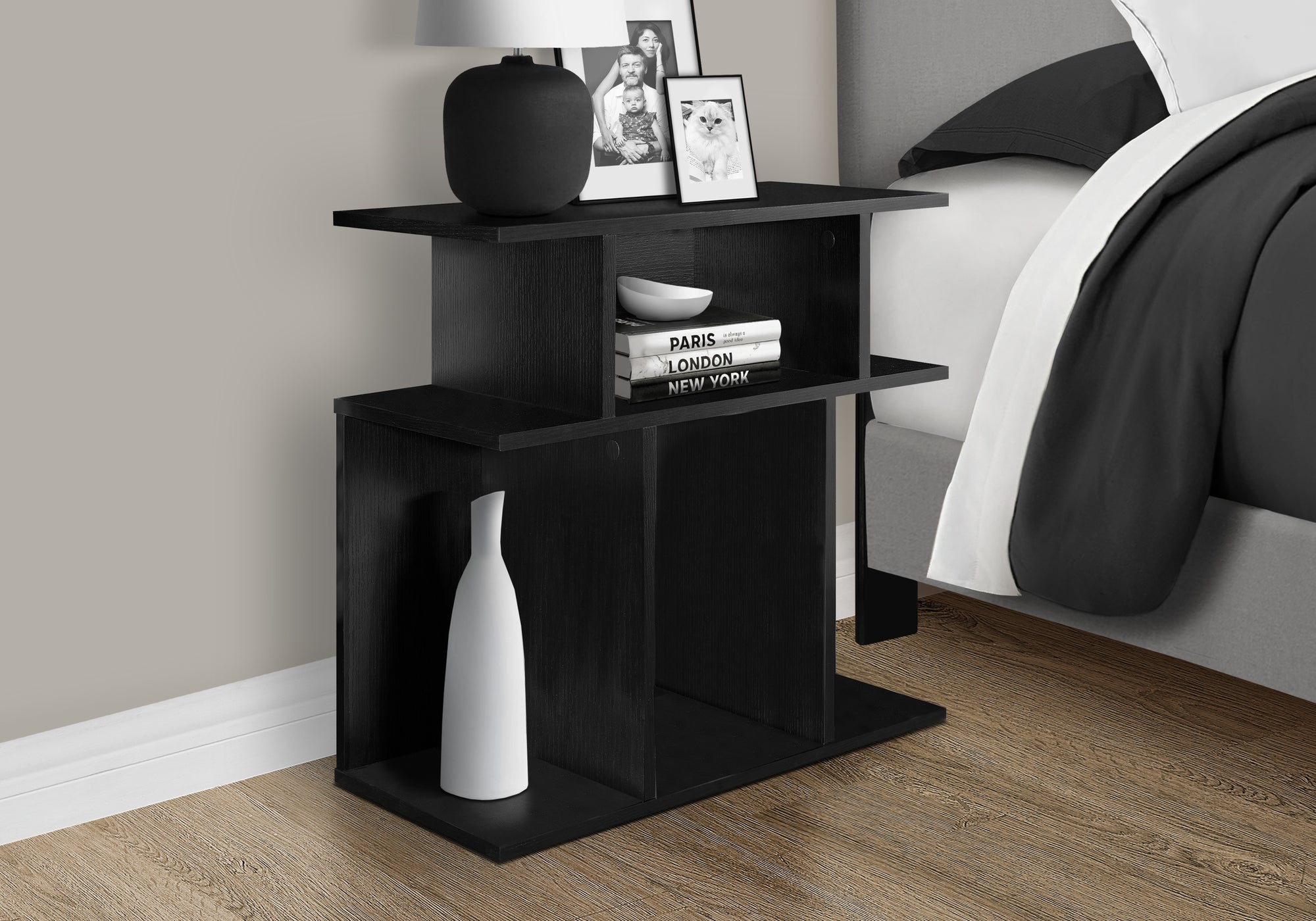 Accent Table 24"H Black with 6 Display Shelves-Accent Table-DECOROLALA