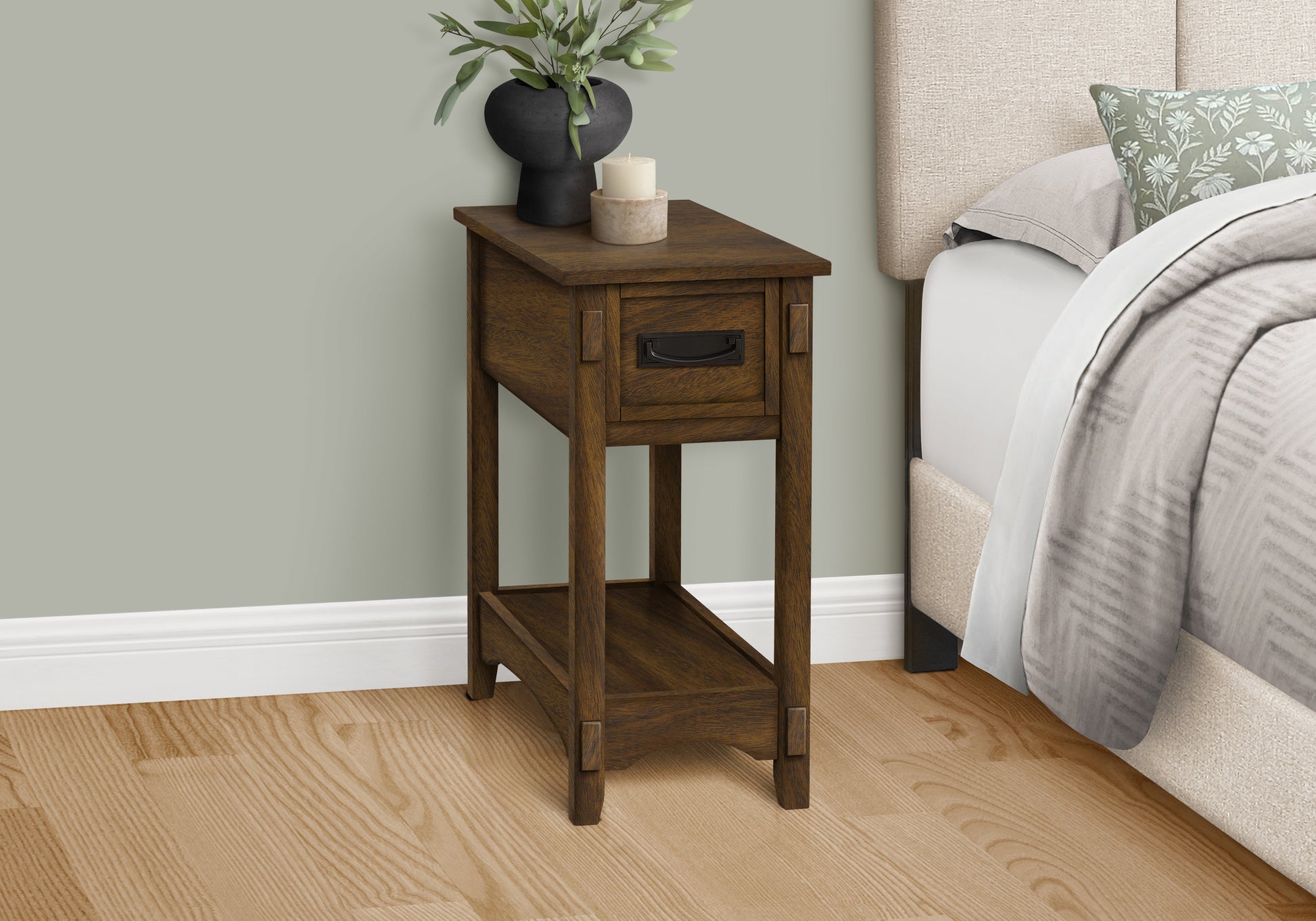 Accent Table 24"H Brown Walnut Veneer with Drawer-Accent Table-DECOROLALA