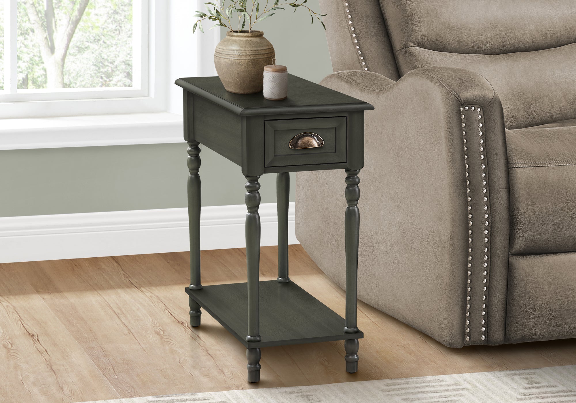 Accent Table - 24"H / Dark Green Veneer End Table-Accent Table-DECOROLALA